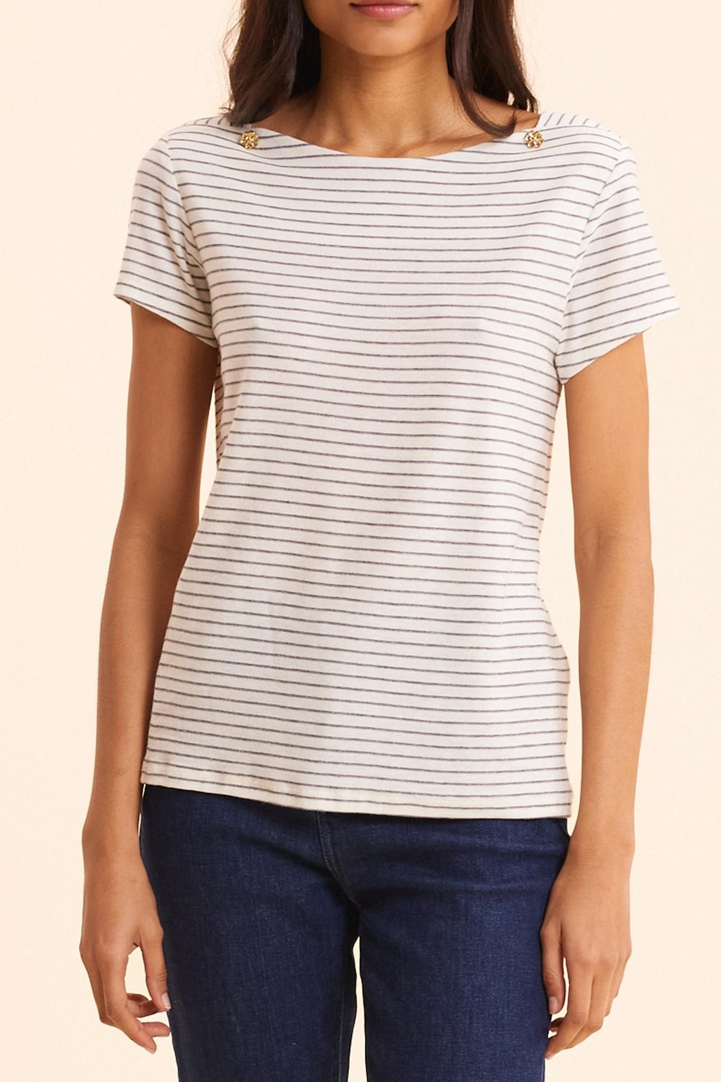 WHITE SAILOR STRIPE T-SHIRT WITH BUTTONS OFF-WHITE 1