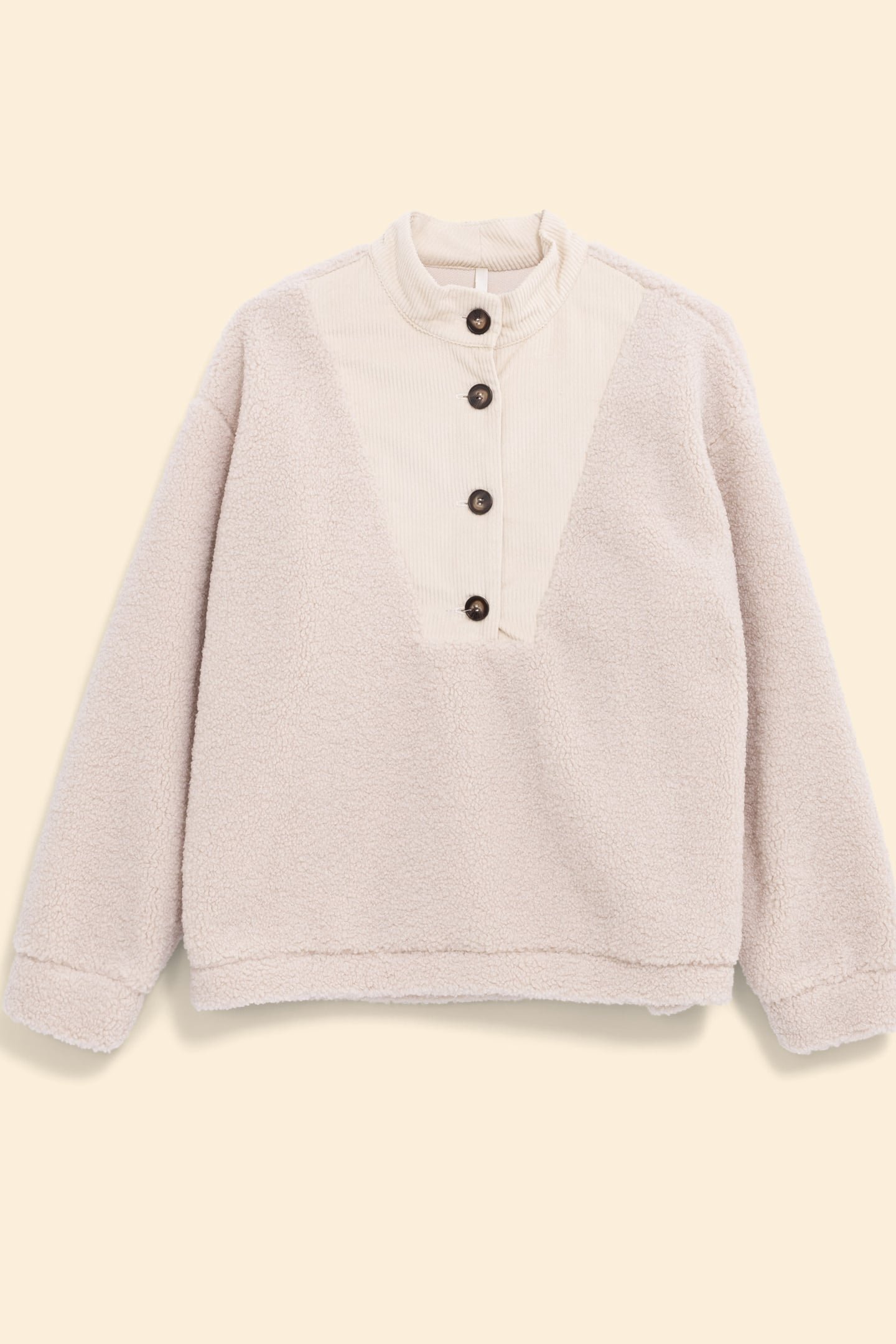 ECRU SHERPA AND VELOUR BUTTON-DOWN SWEATER ECRU 7