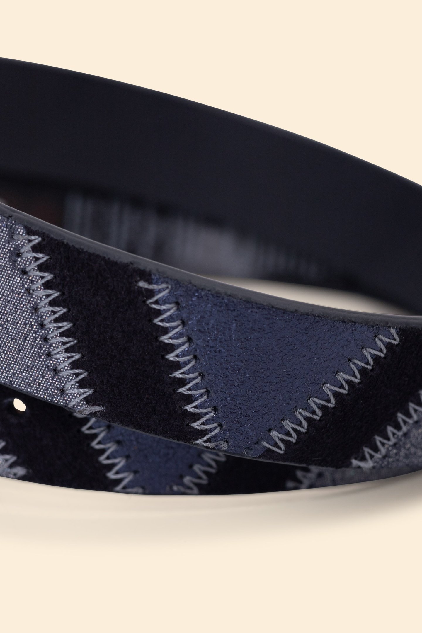NAVY PATCHWORK-LOOK SUEDE BELT MARINE 4