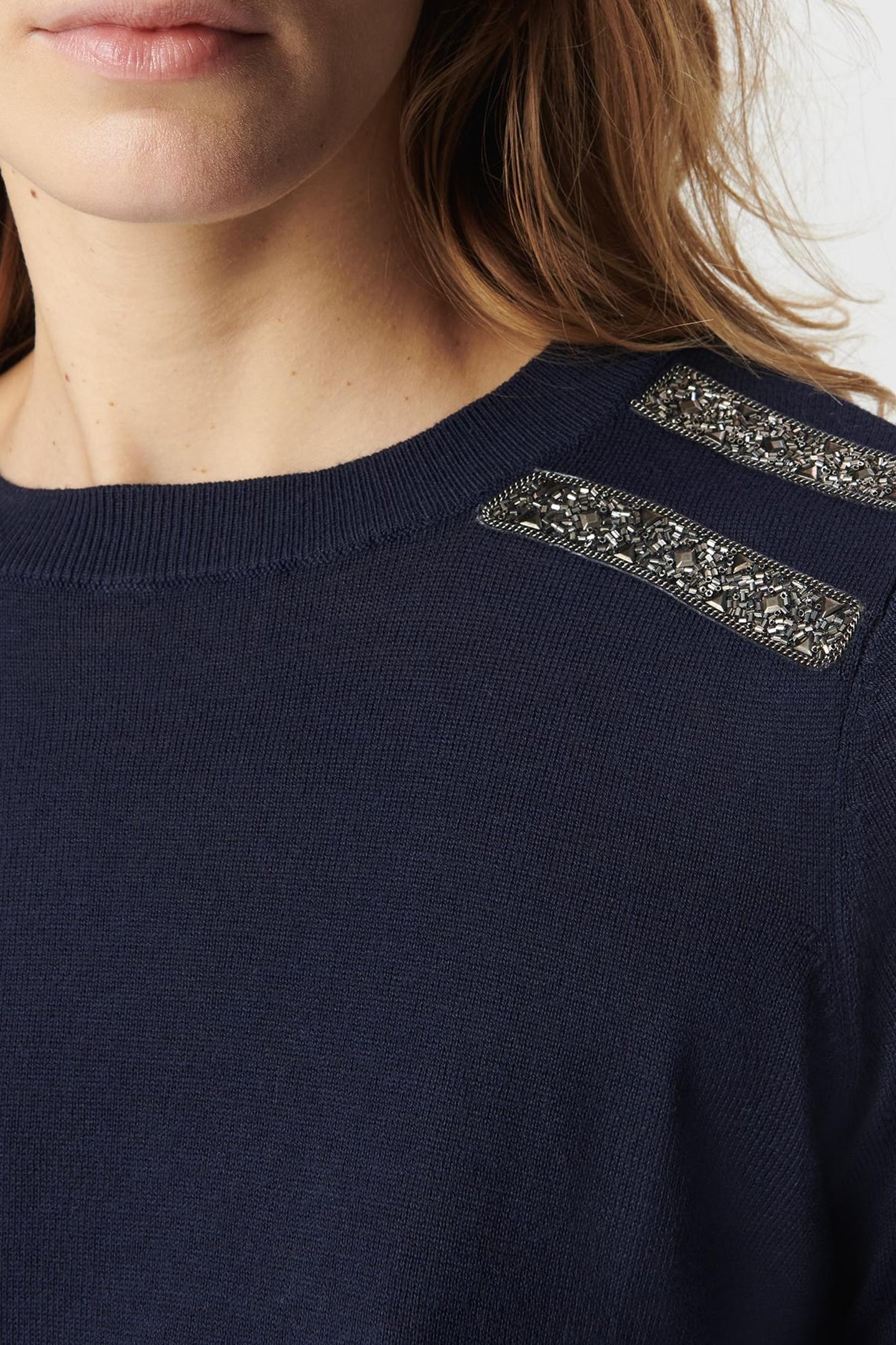 NAVY KNIT SWEATER WITH PEARL EMBROIDERY MOTIF 4