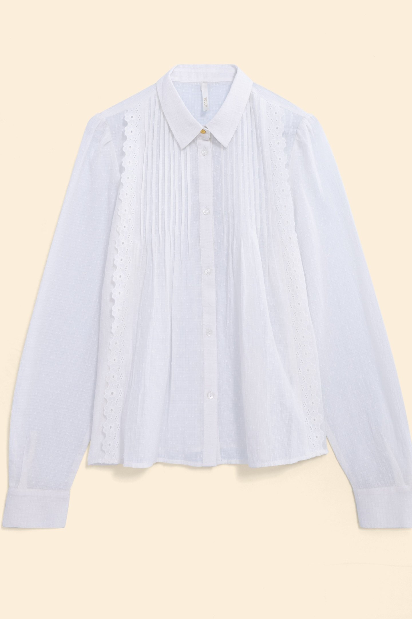 WHITE SHIRT, EYELET EMBROIDERY & PLEATED PANEL OFF-WHITE 4