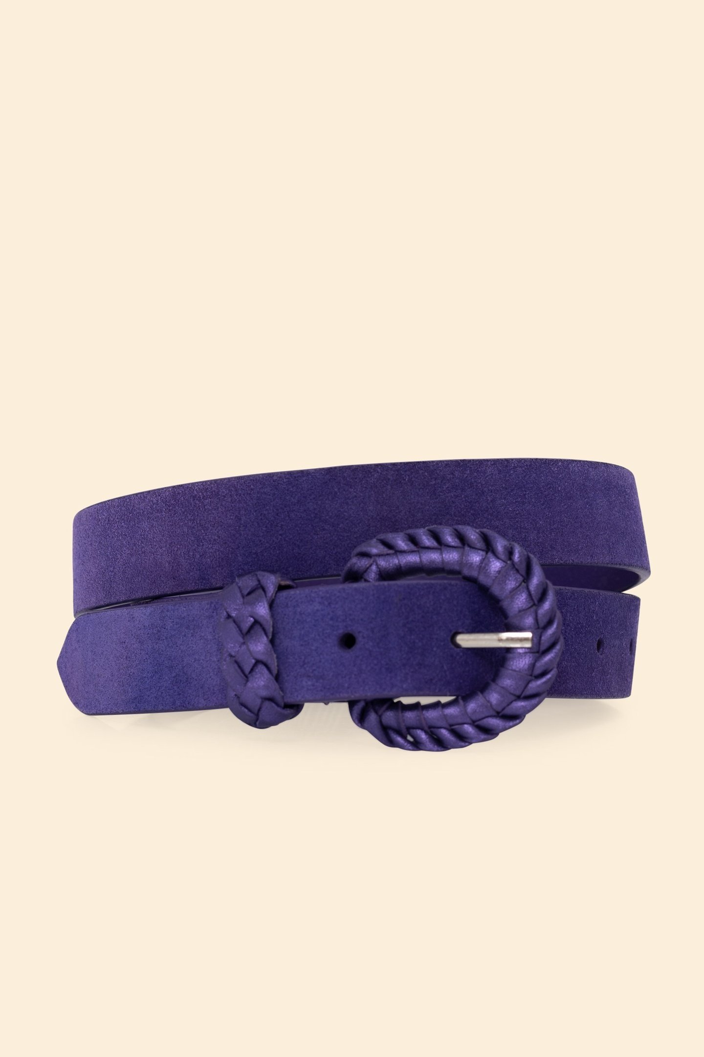 PURPLE VELOUR LEATHER BELT WITH BRAIDED BUCKLE INK 1