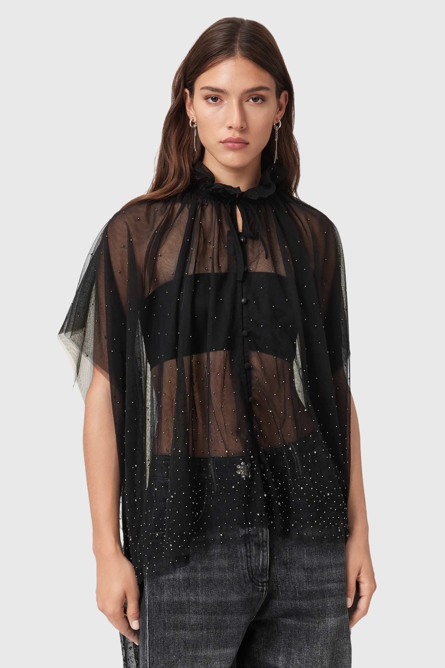 SEZ EMB TULLE CAPE BLACK 2