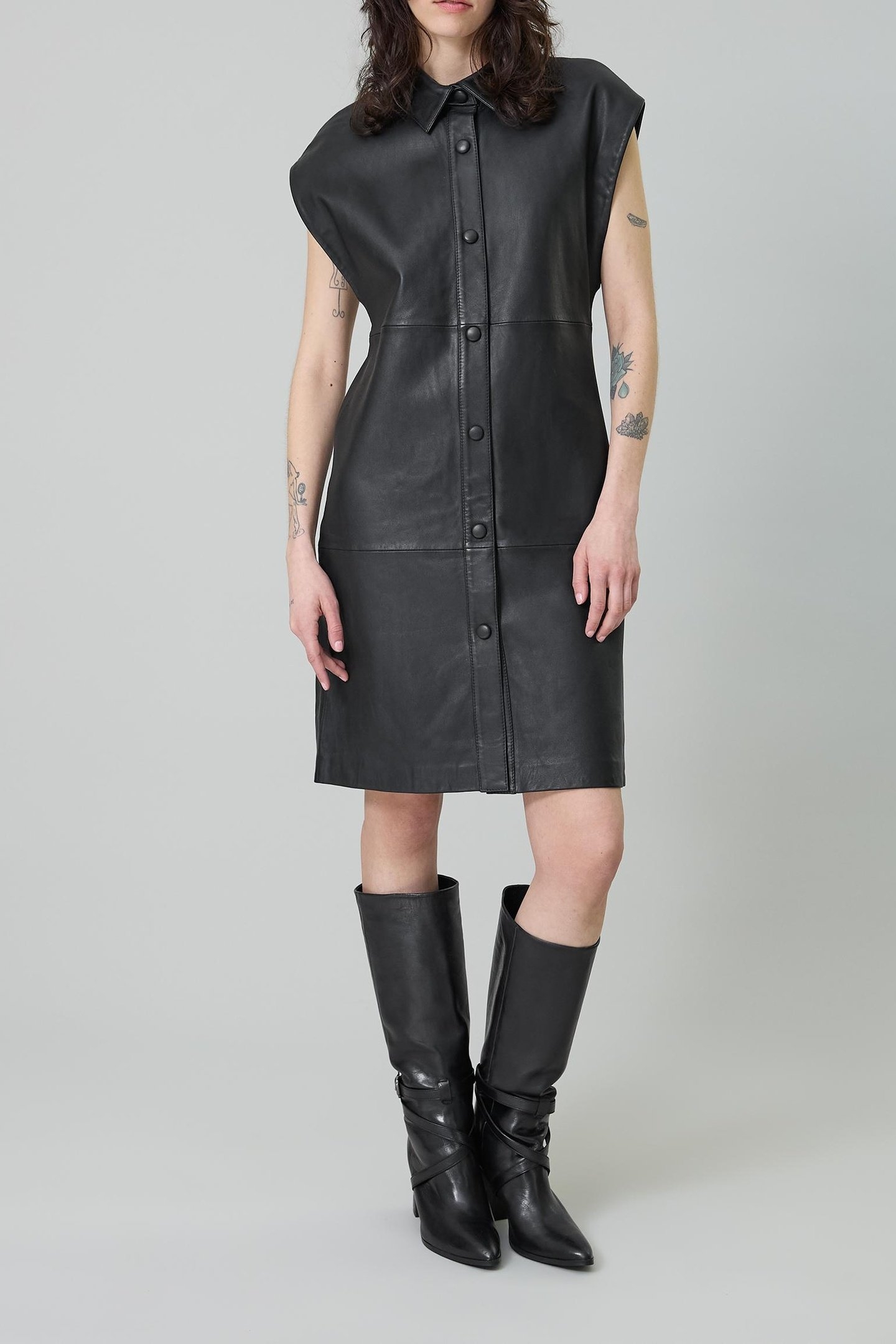 PURE EDITION-BLACK LEATHER SLEEVELESS DRESS 1