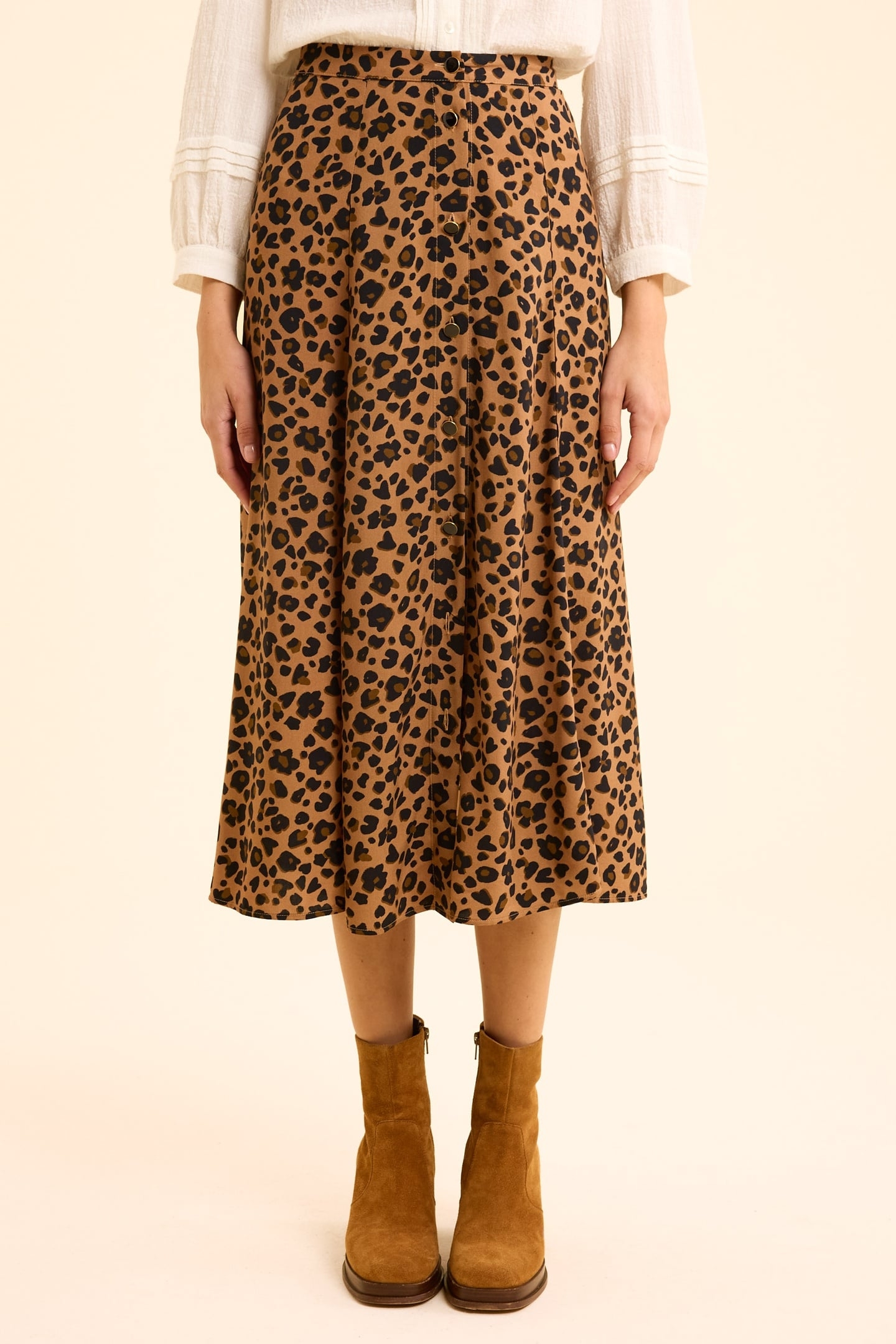 LEOPARD PRINT MIDI SKIRT CAMEL 2