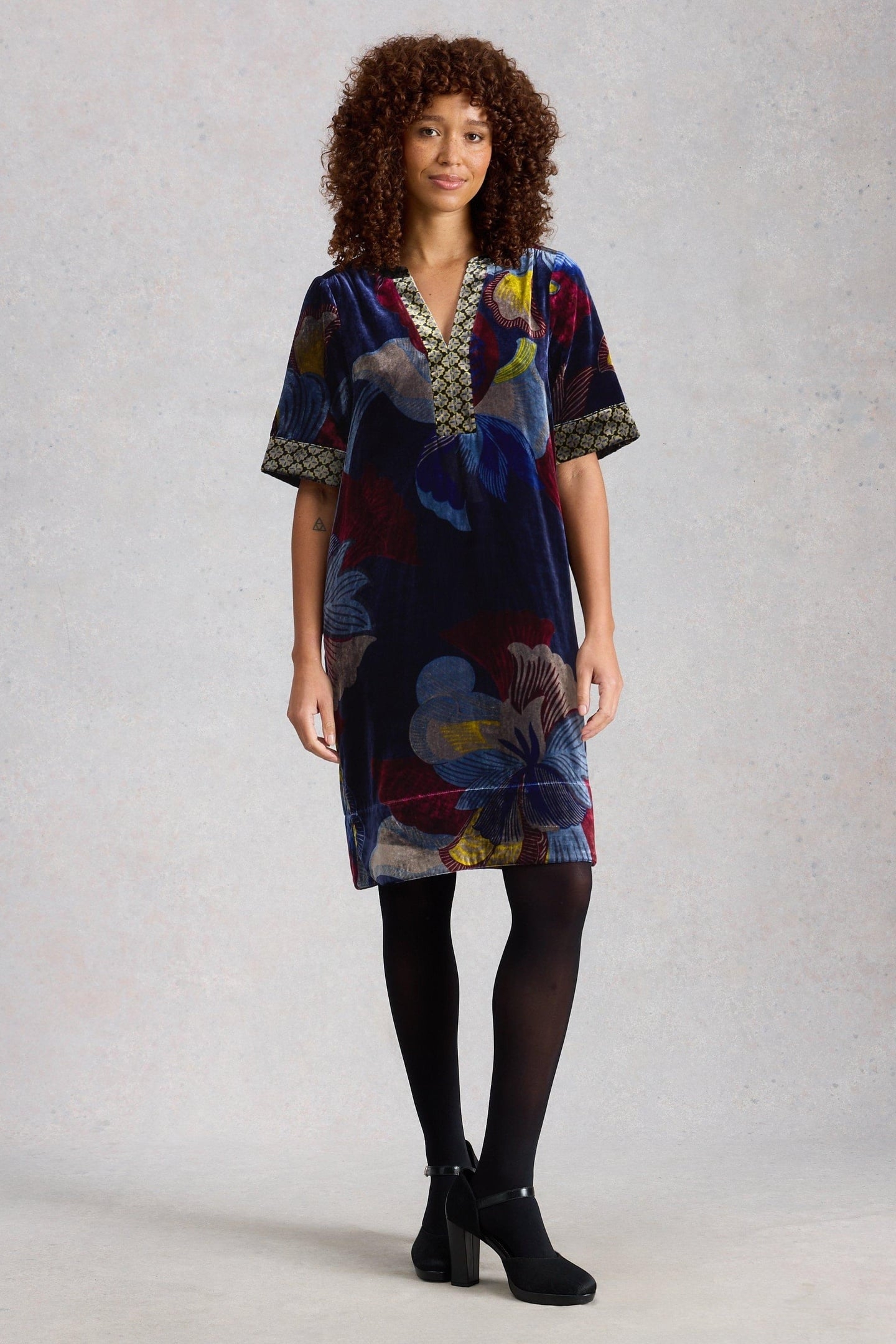 JUNE VELVET DRESS NAVY MULTI 2