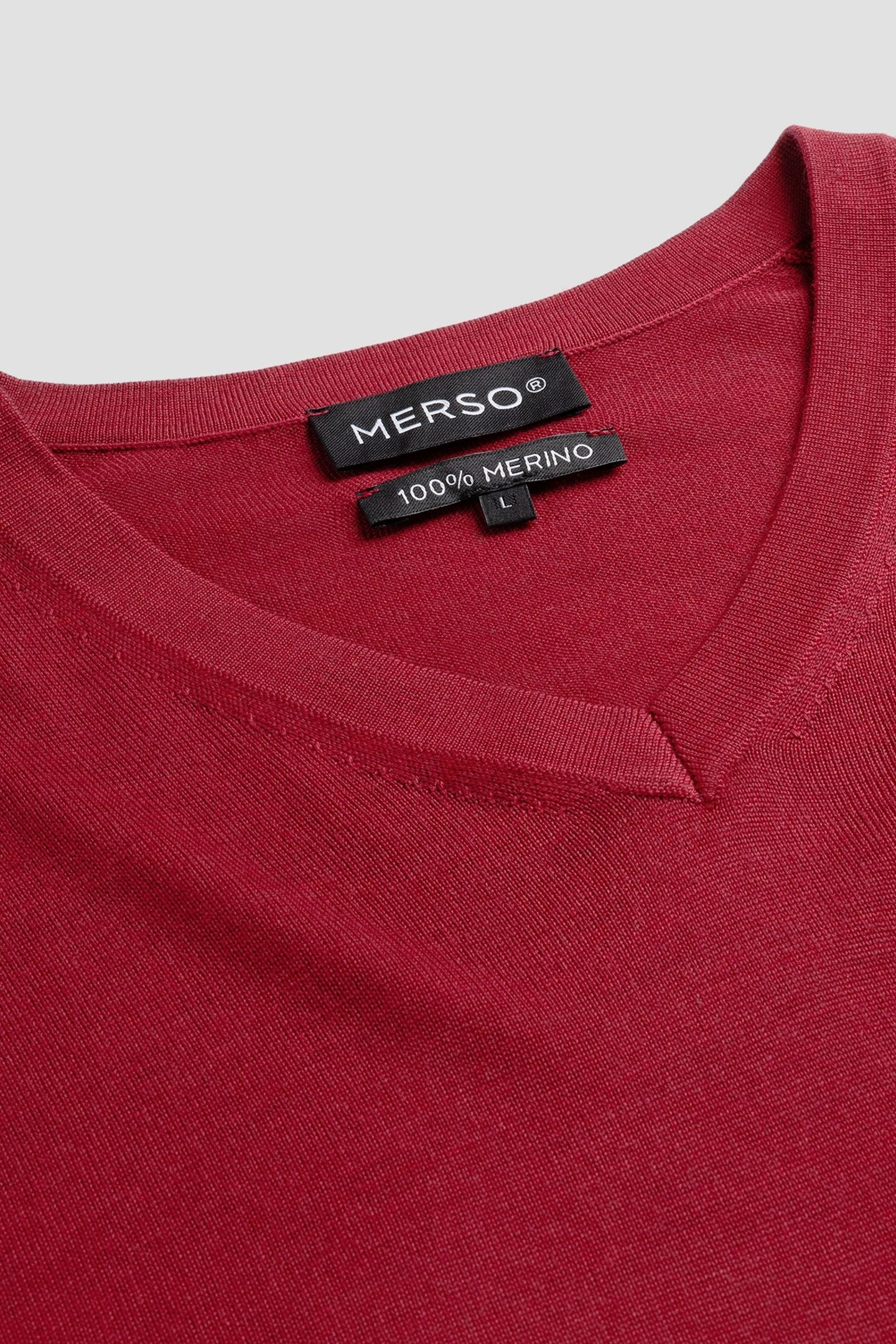 V NECK100% MERINO EMBER RED 7