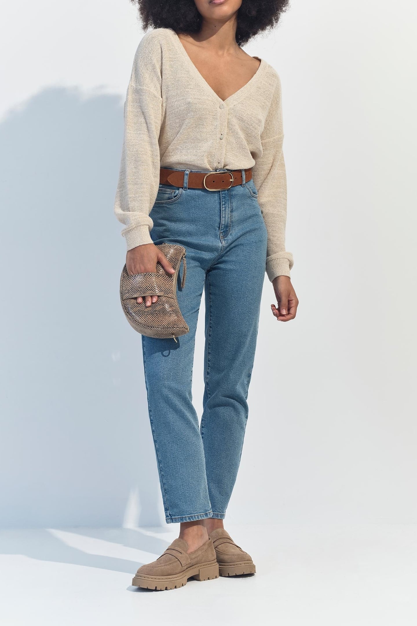 TINA - BEIGE KNIT LUREX CARDIGAN WITH V-NECK 3