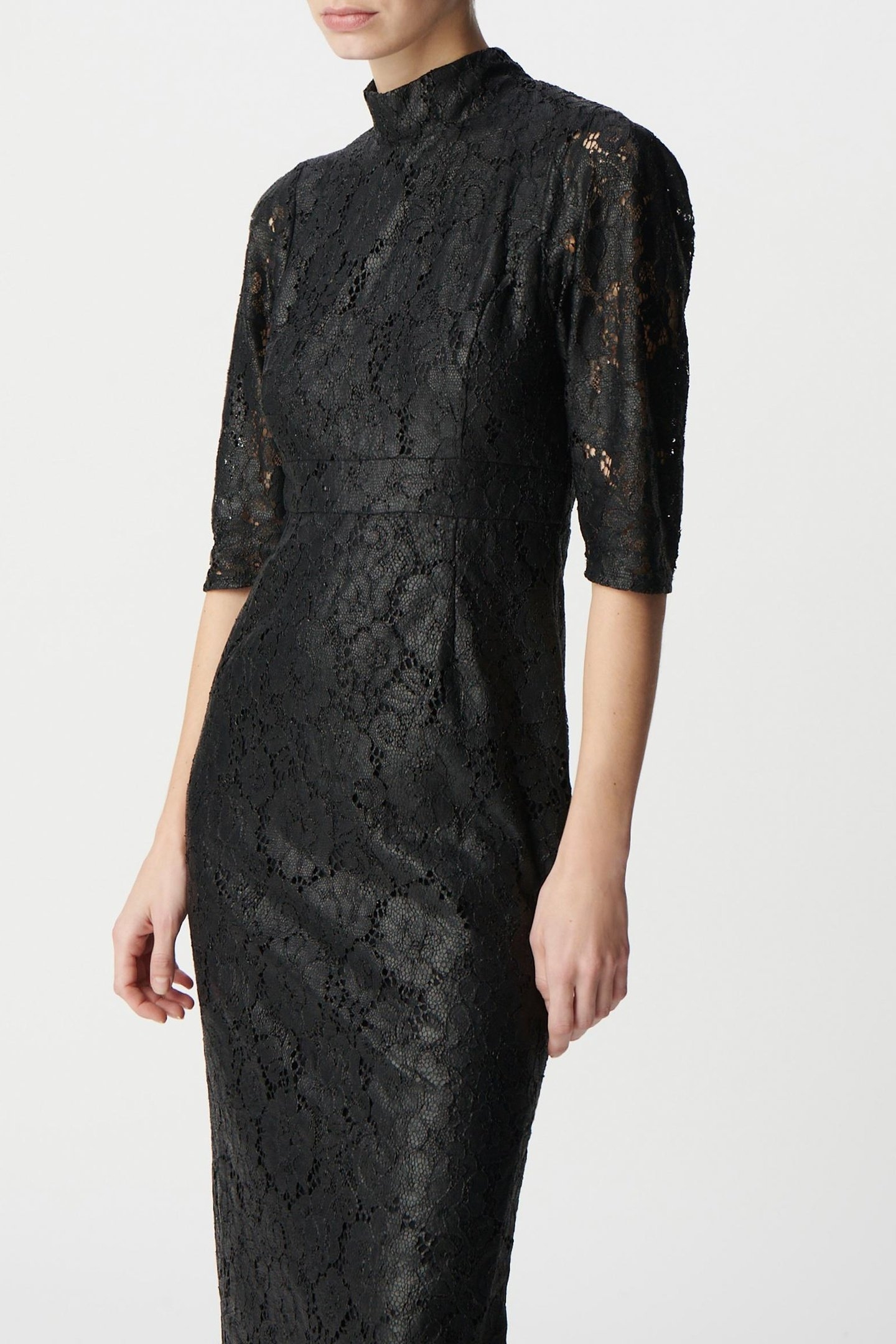 BLACK COATED LACE MIDI DRESS 2