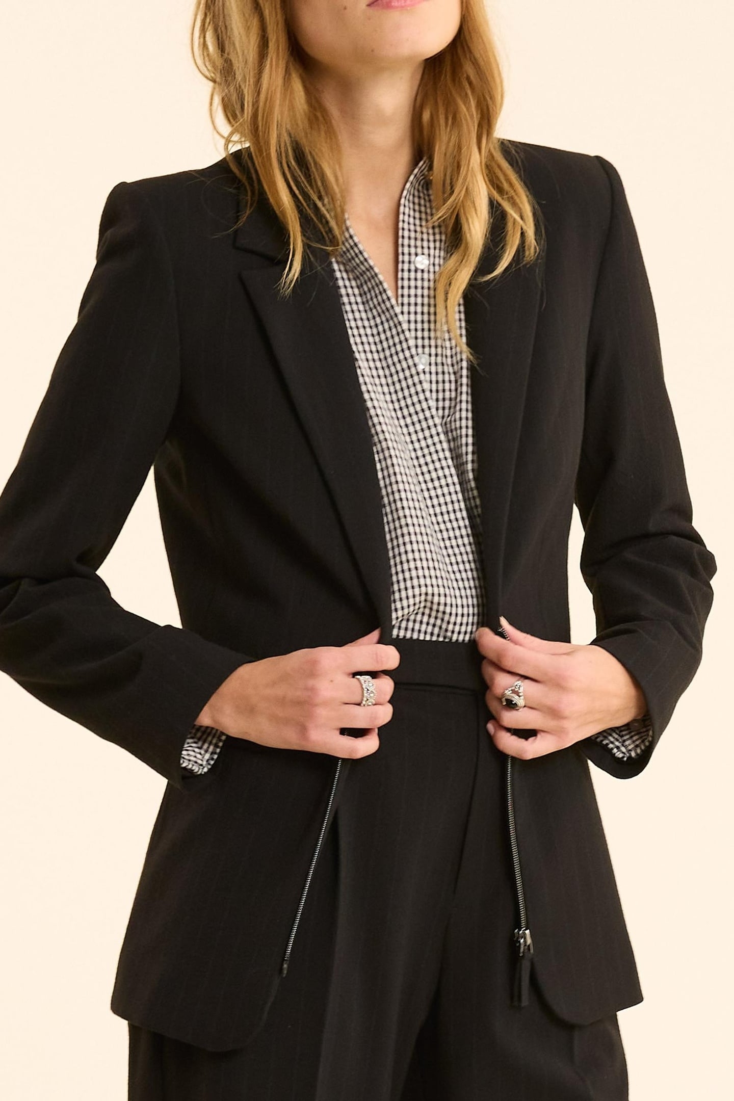 BLACK SUIT JACKET WITH BLUE PINSTRIPES BLACK 1