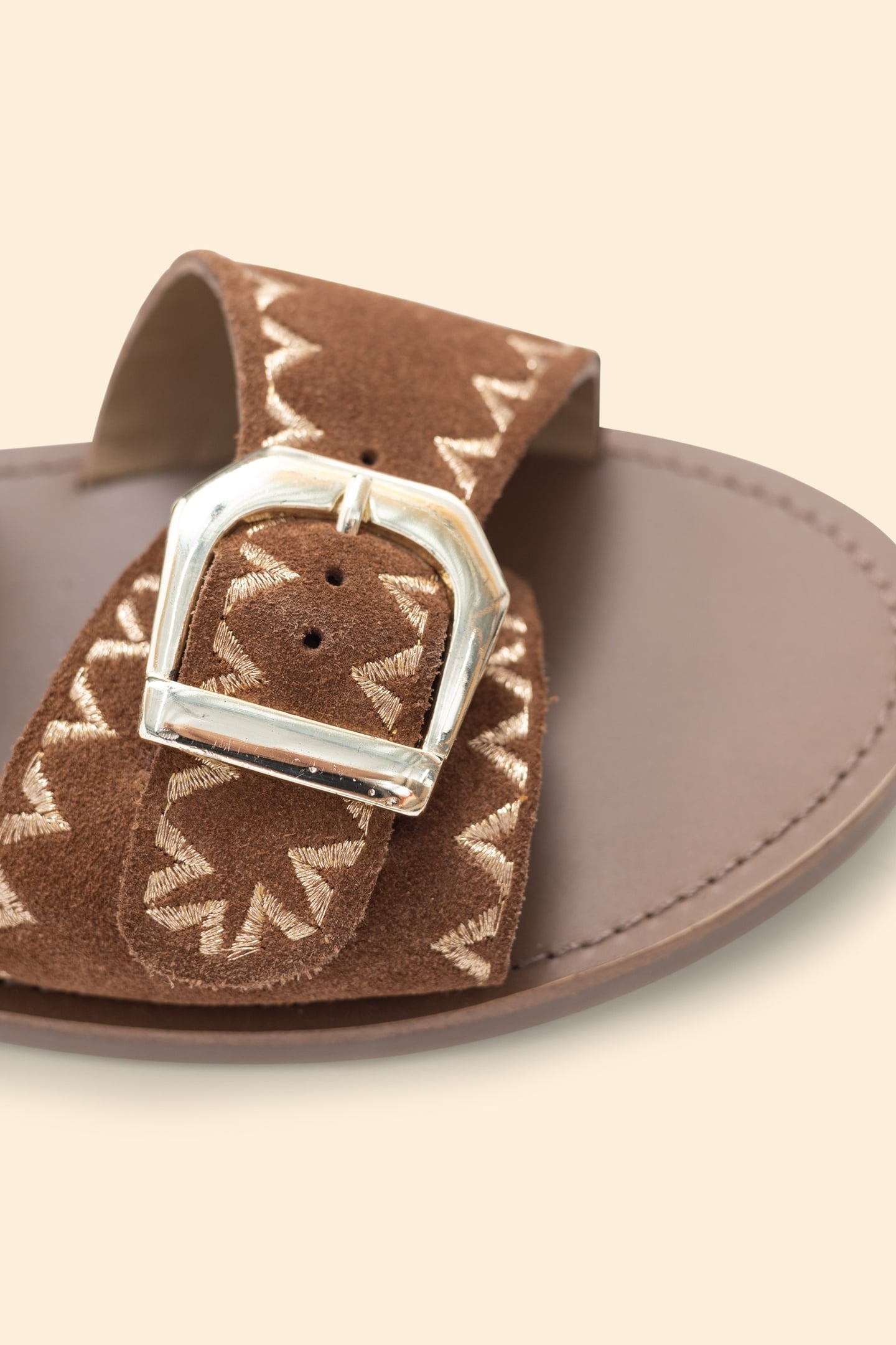 CAMEL LEATHER VELOUR EMBROIDERED FLAT SANDALS CAMEL 5