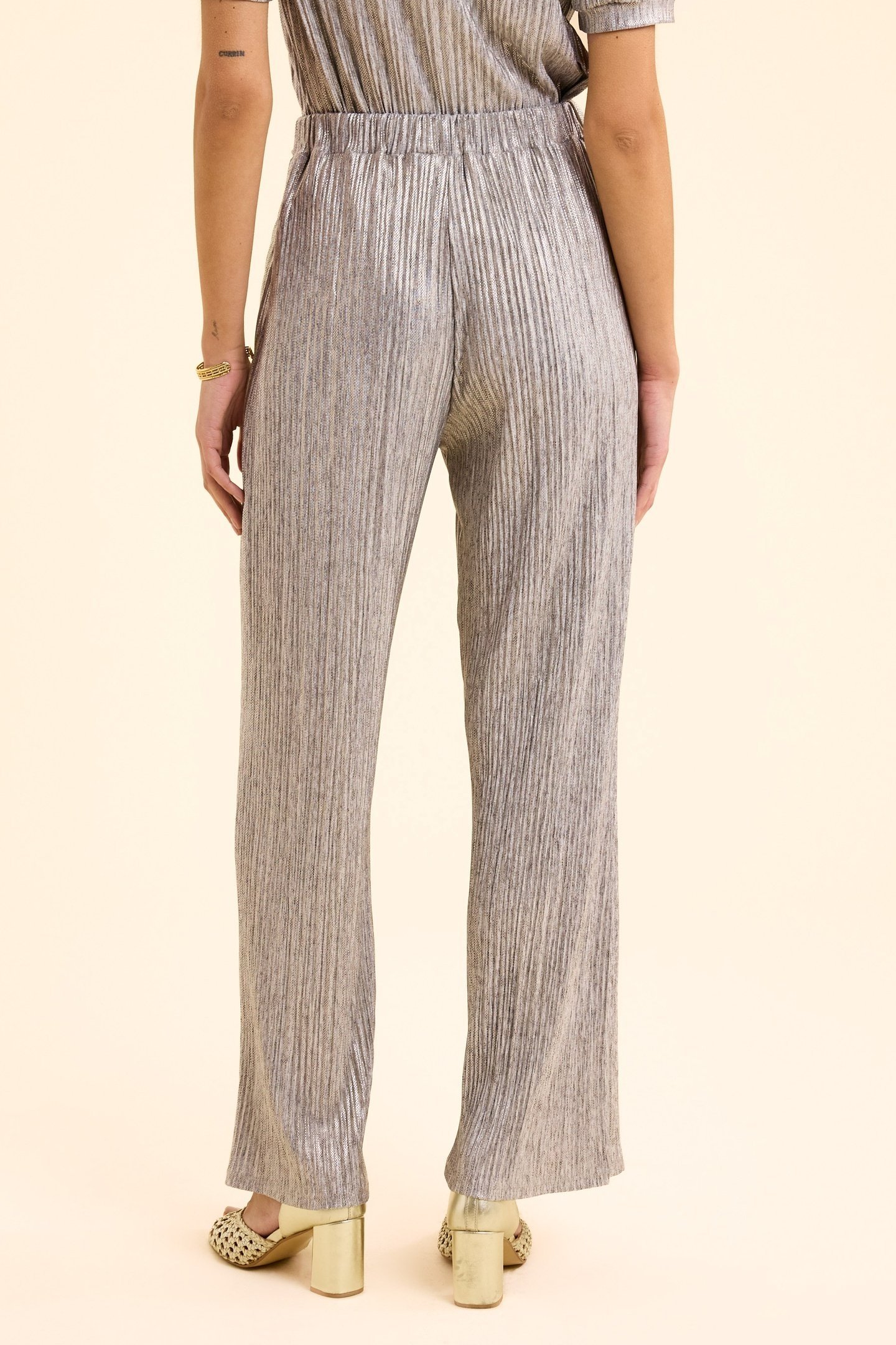 GREY PLEATED TROUSERS, DECORATIVE GOLD STRIPES GOLD 5