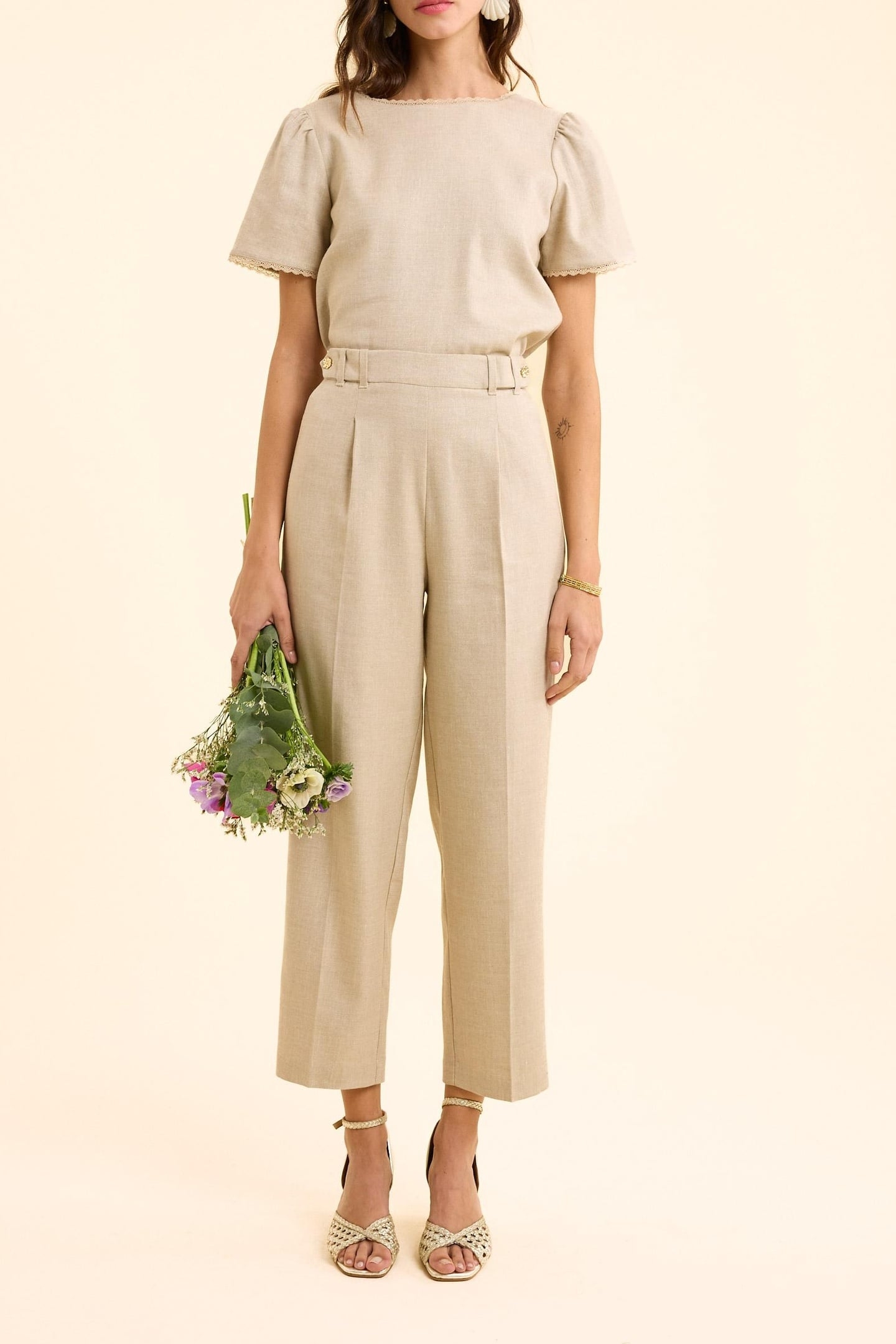 GOLD BEIGE SUIT TROUSERS ECRU 1