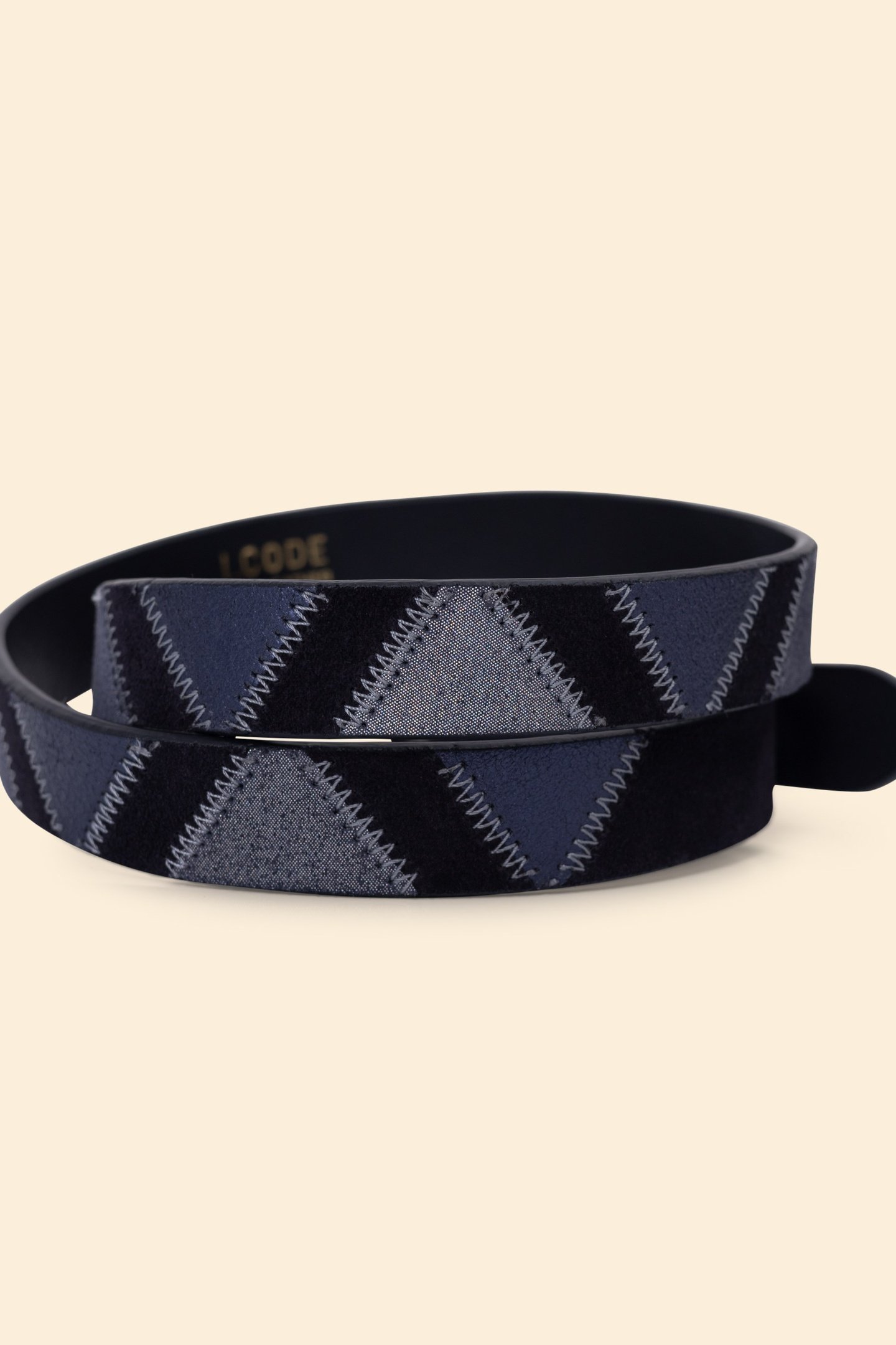 NAVY PATCHWORK-LOOK SUEDE BELT MARINE 2