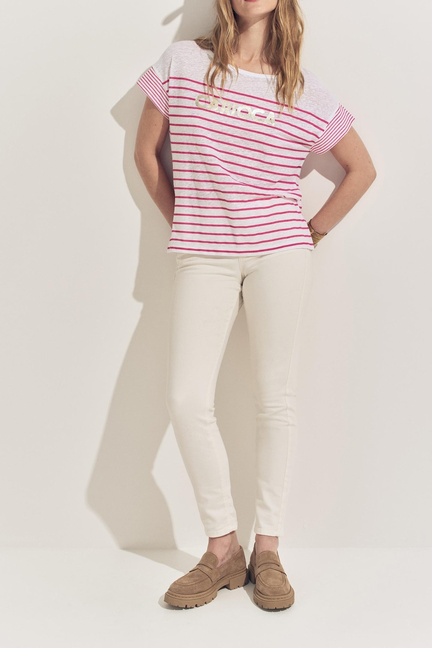 WHITE PINK STRIPE T-SHIRT AND DANCER 2
