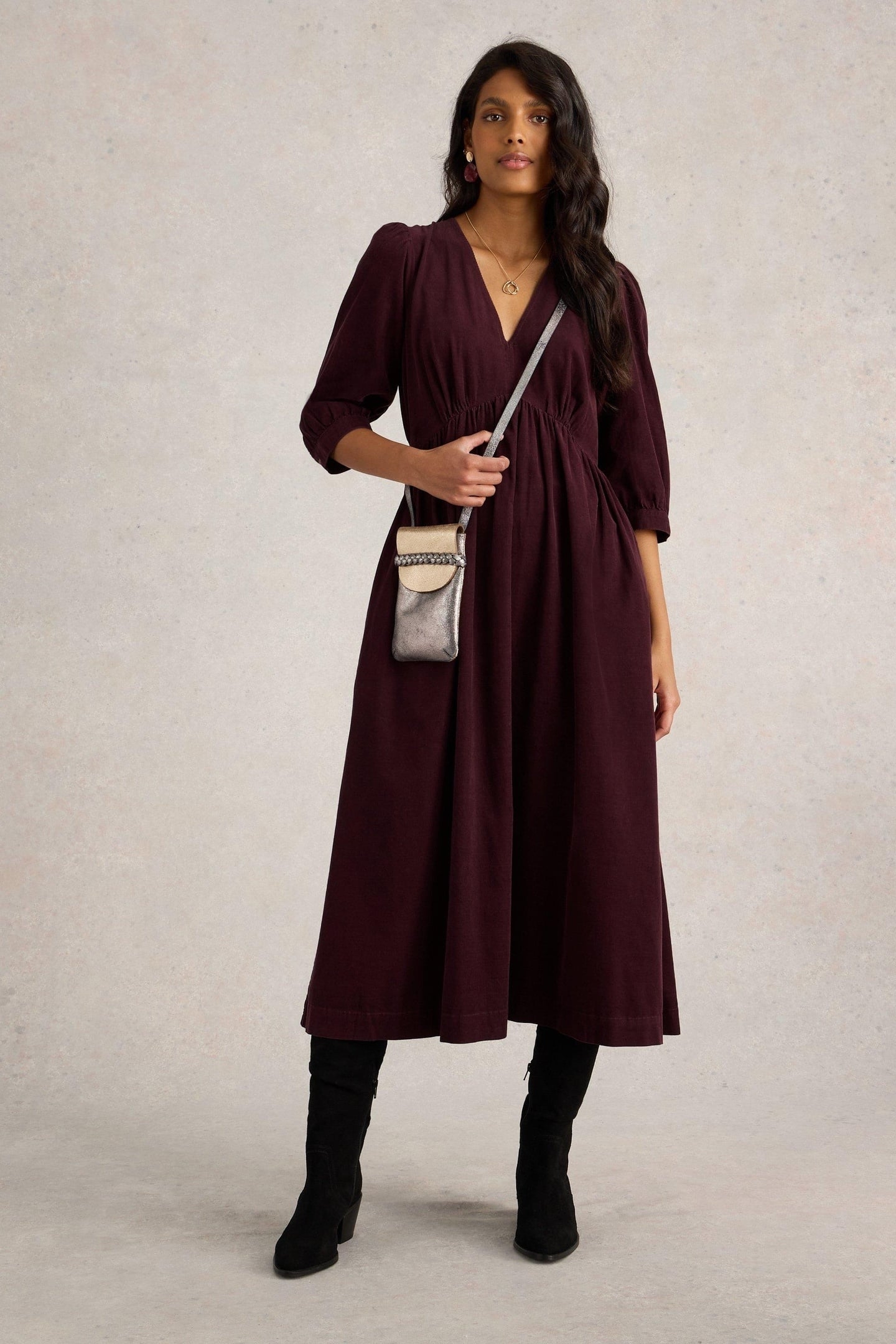 LUCY CORD DRESS DARK PLUM 1