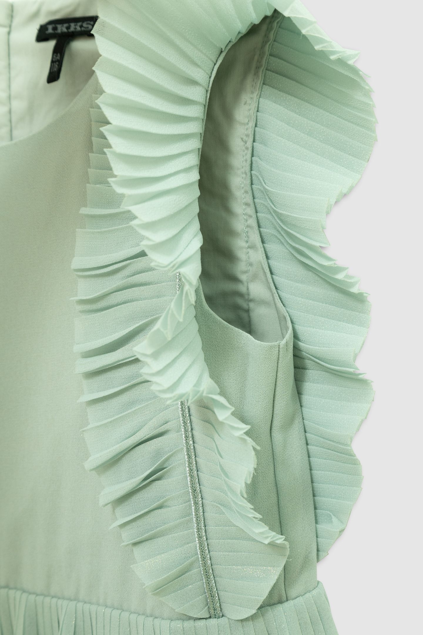 WATER-GREEN IRIDESCENT PLEATED RUFFLED DRESS 5