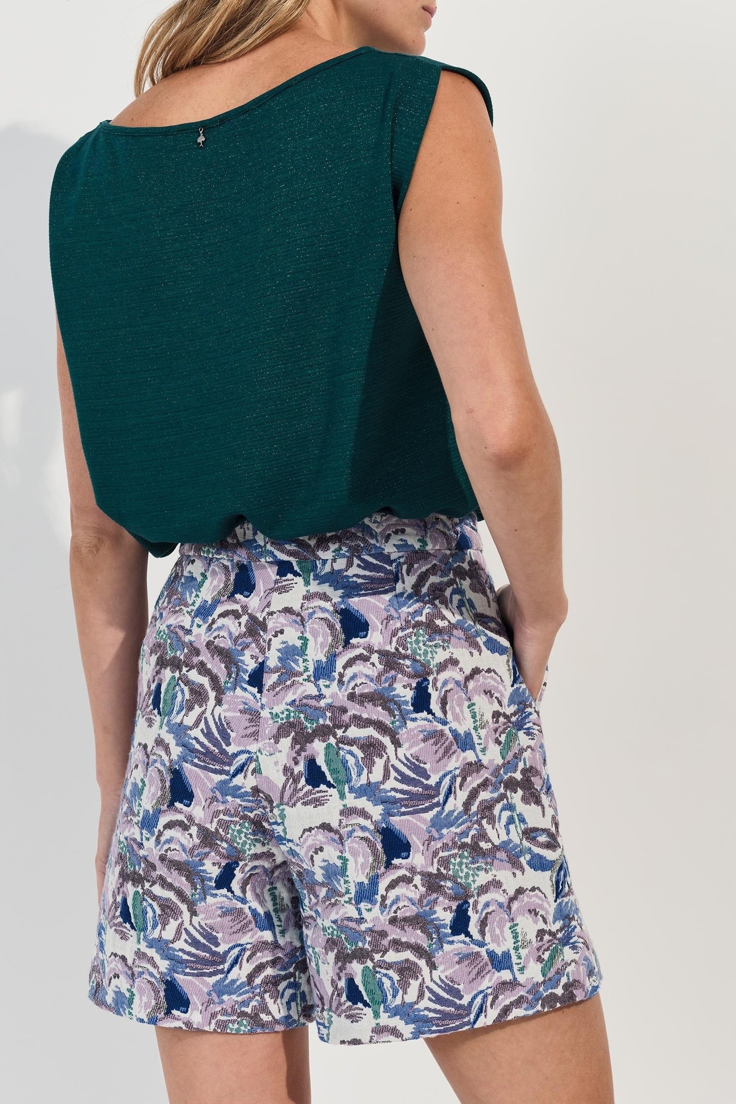 MAFALDA - GREEN T-SHIRT WITH FINE LUREX STRIPES 3