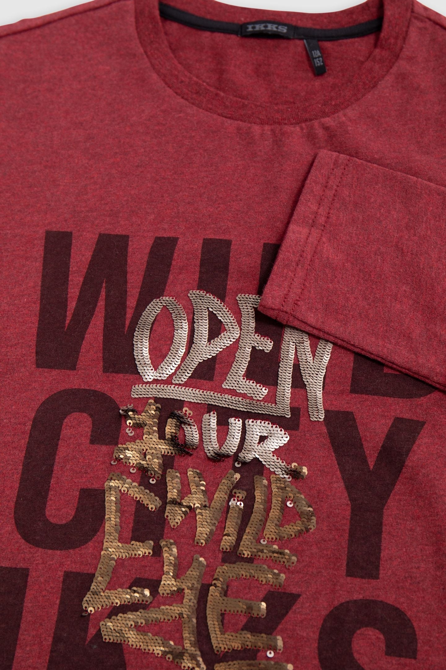 BOY'S RED SLOGAN PRINT AND EMBROIDERED SEQUIN T-SHIRT 5