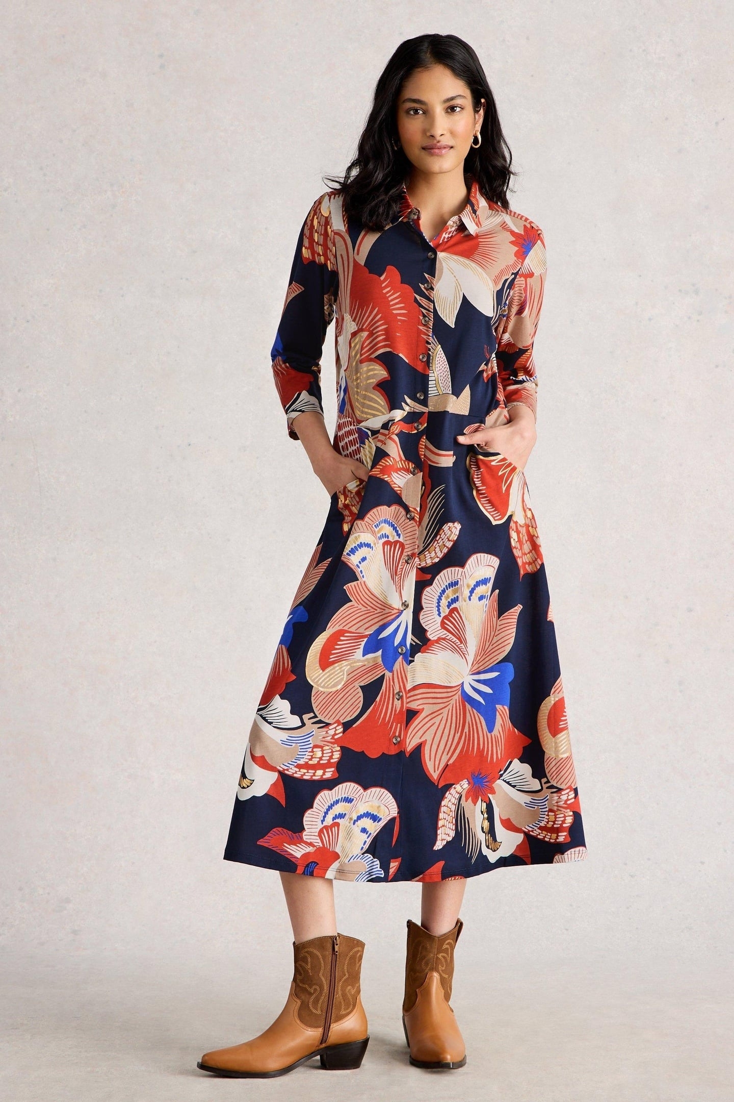 RUA JERSEY SHIRT DRESS RED MULTI 1