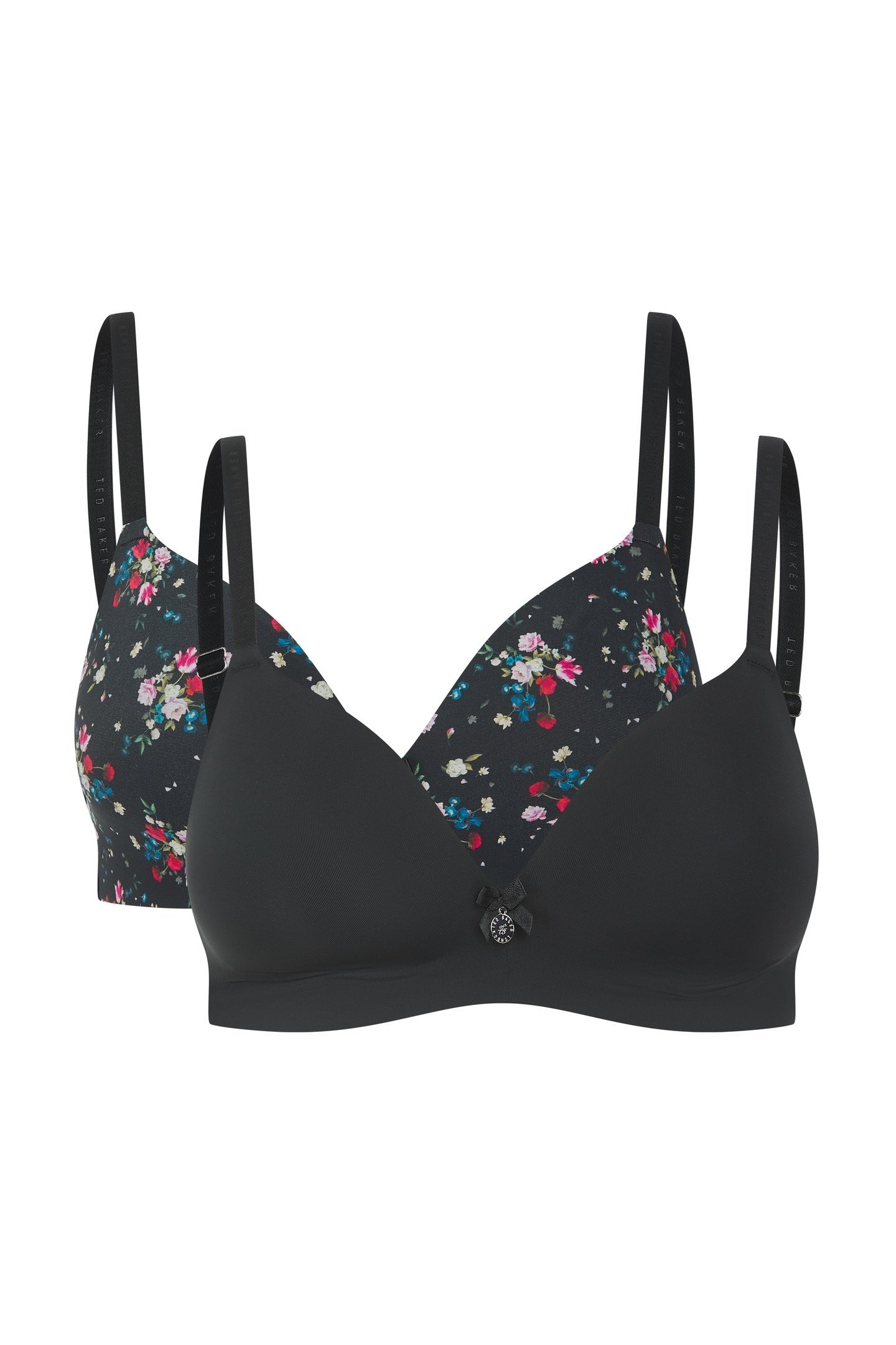 FABEL 2 PK DITSY ROSE PRINT WIRELESS SHAPIING BRA JET BLACK 1
