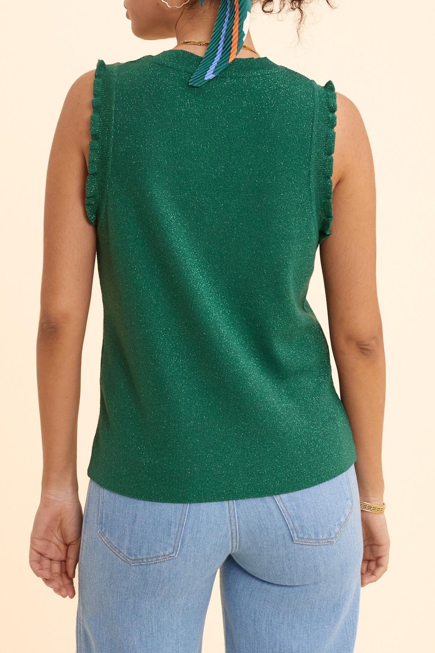 GREEN SLEEVELESS LUREX KNIT SWEATER GREEN 4