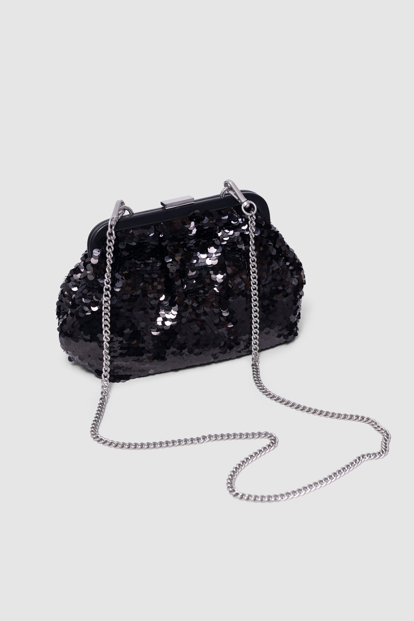 BLACK SEQUIN CLUTCH BAG WITH REMOVABLE HANDLE 2