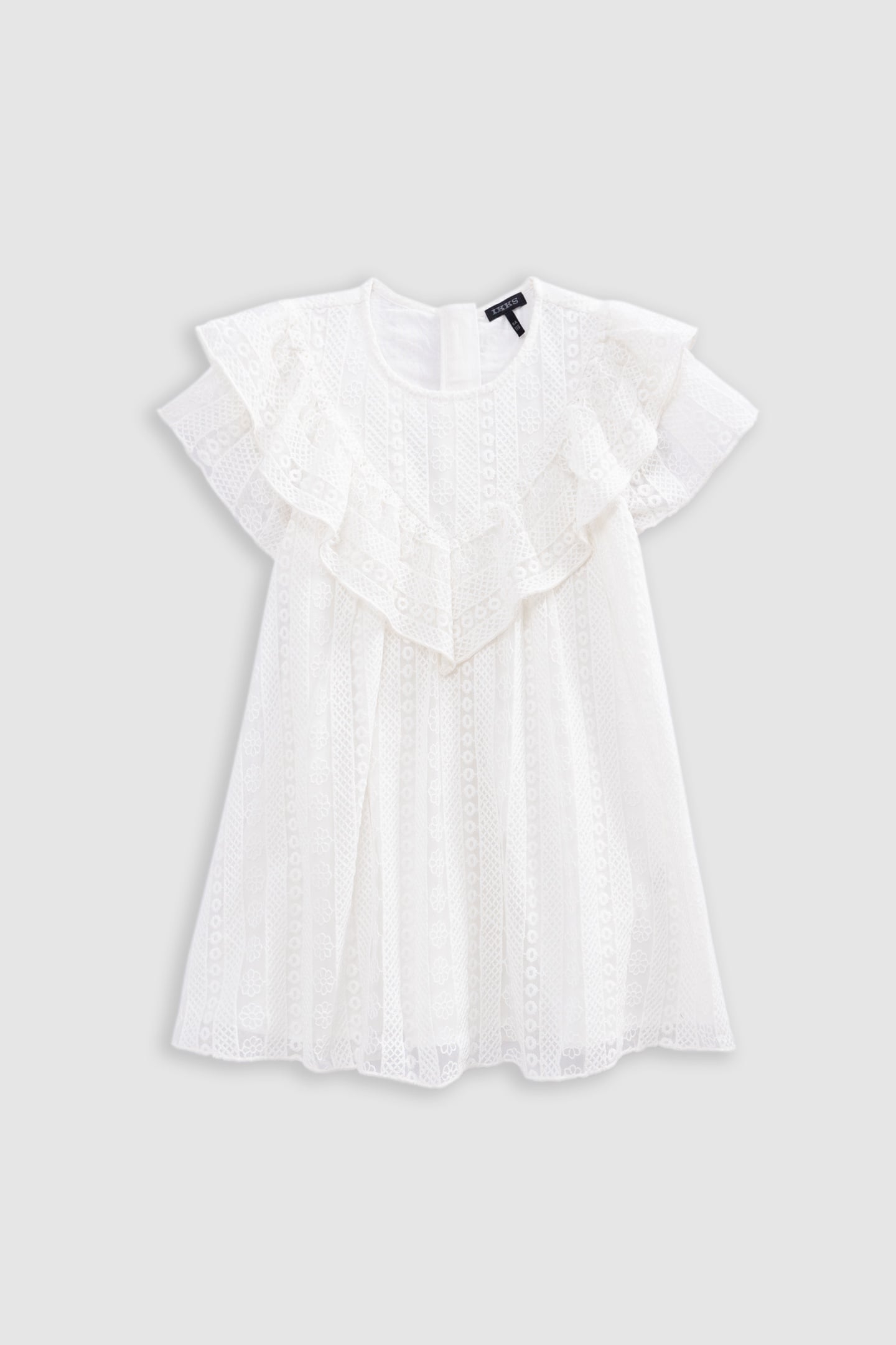 ECRU LACE DRESS WITH FLOUNCED BIB 1