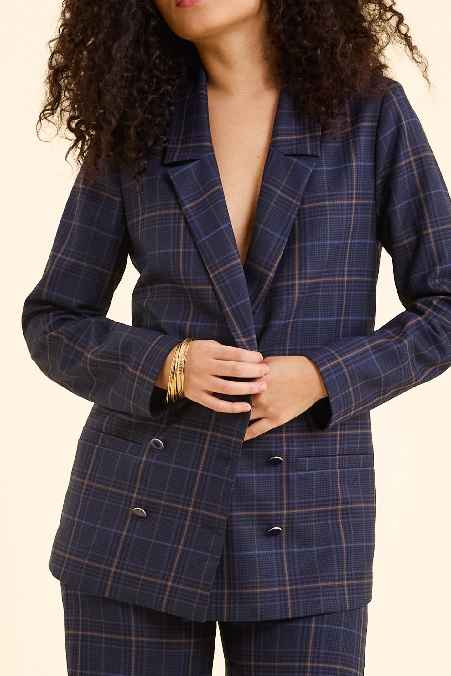 NAVY CHECK SUIT JACKET MARINE 1