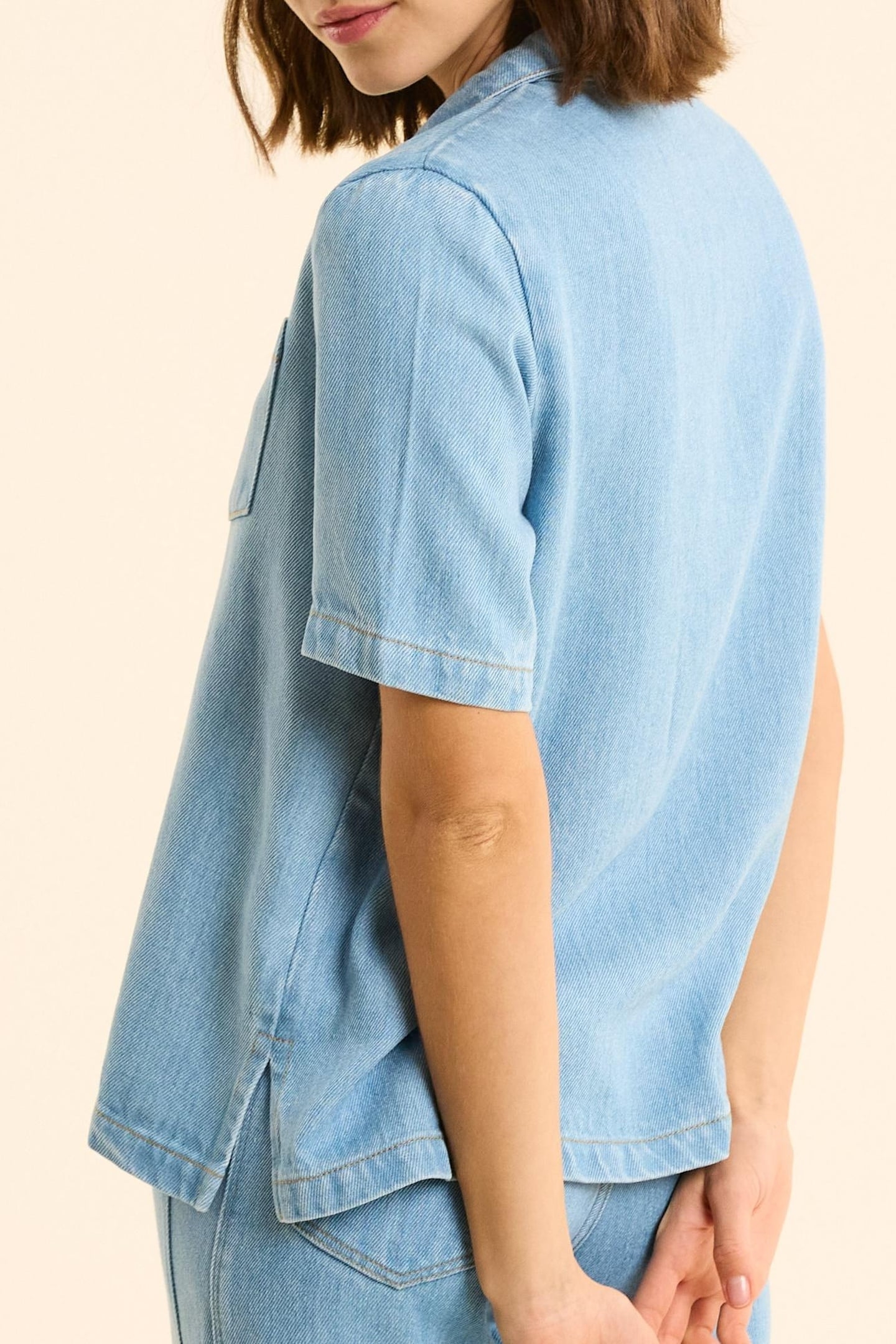 BLUE DENIM PEA JACKET-STYLE TOP BLEACH 2