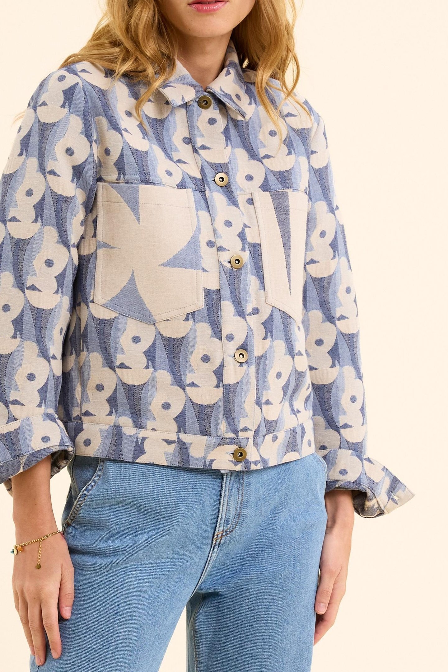 BLUE FLOWER JACQUARD JACKET SKY BLUE 1