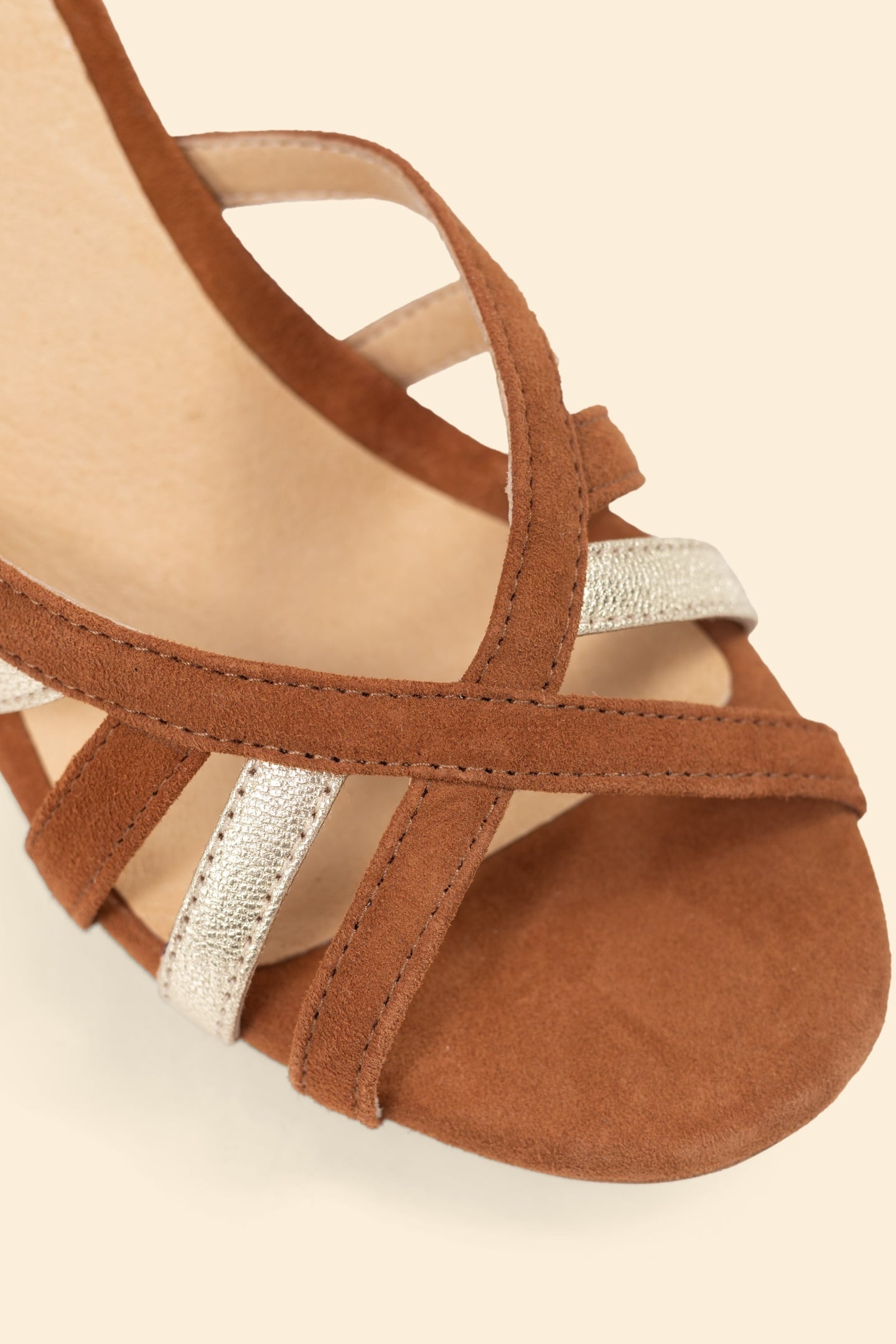 CAMEL AND GOLD HEELED SANDALS IN VELOUR LEATHER CAMEL 5