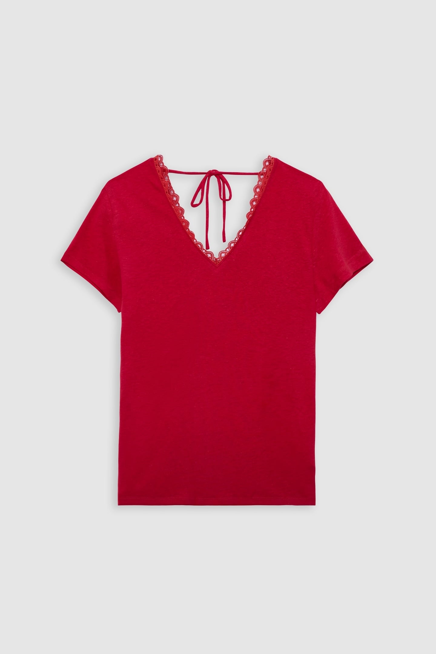 RED LACE T-SHIRT WITH V-NECK FRONT AND BACK 4