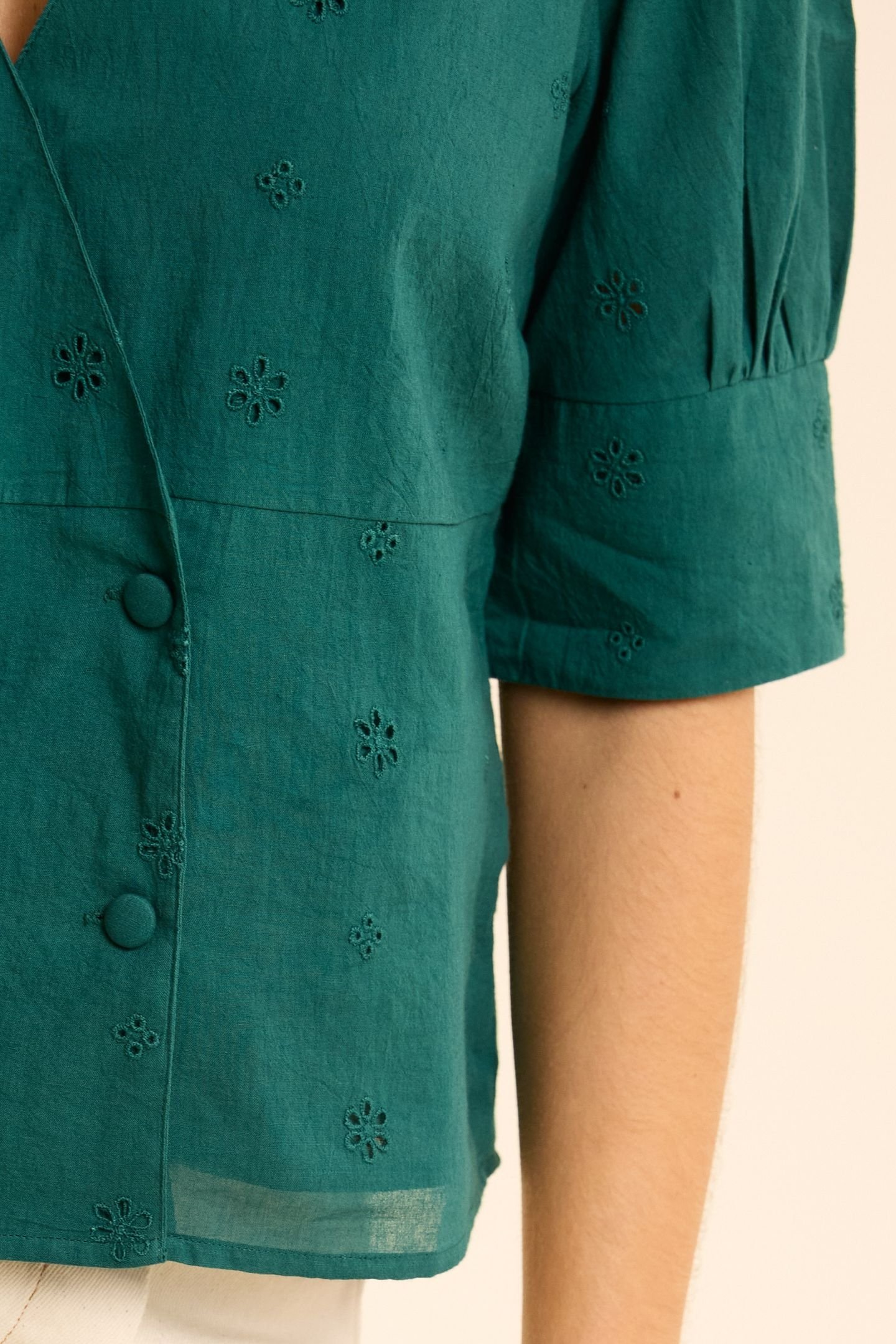 GREEN TOP EMBROIDERY ANGLAISE DOUBLE-BREASTED BUTTONING GREE 6