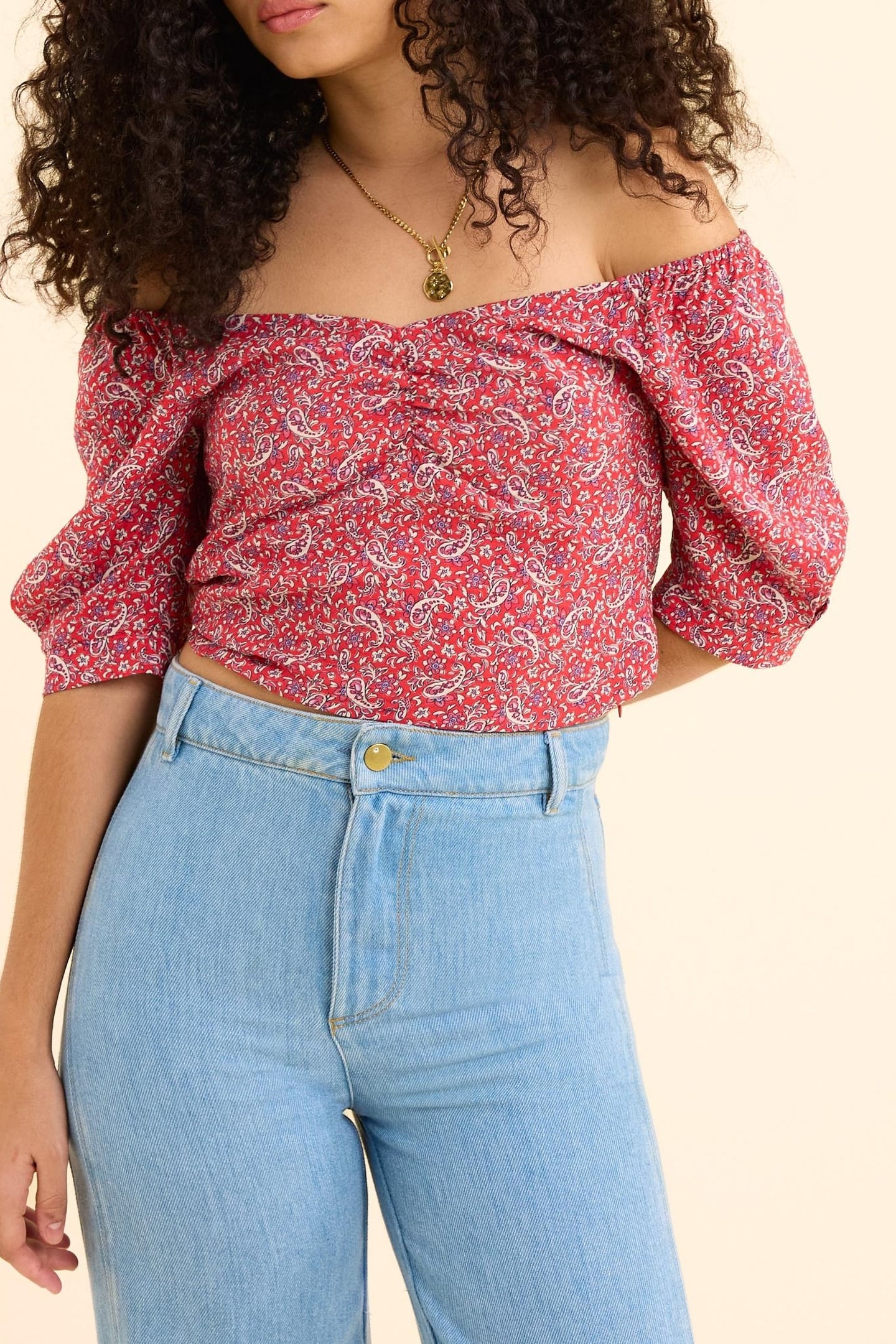 RED PAISLEY PRINT TOP CARMINE RED 2