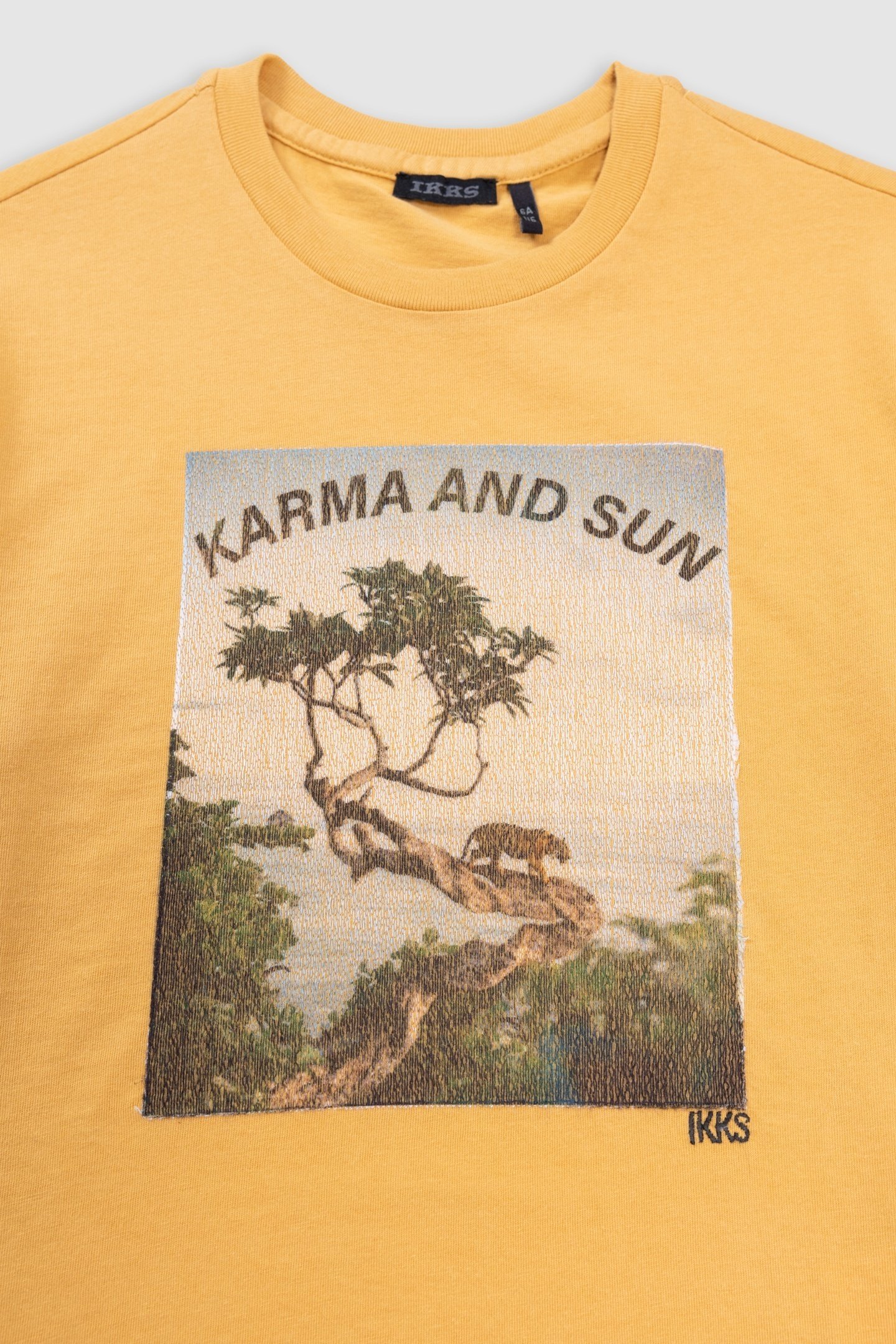 YELLOW ORGANIC COTTON TIGER ON TREE T-SHIRT 2
