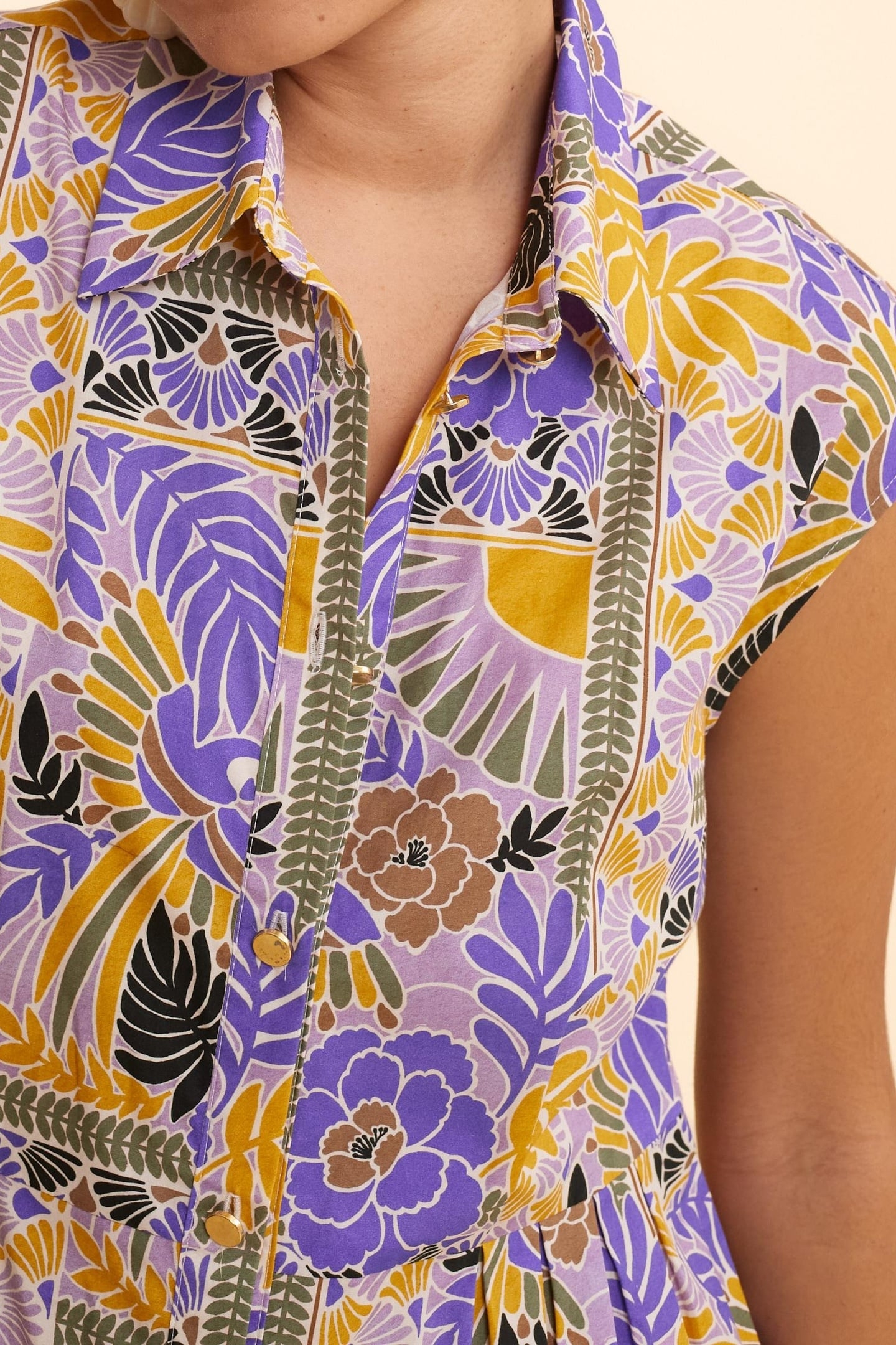 MAUVE LONG SHIRT-DRESS WITH PARROT PRINT PARMA 7