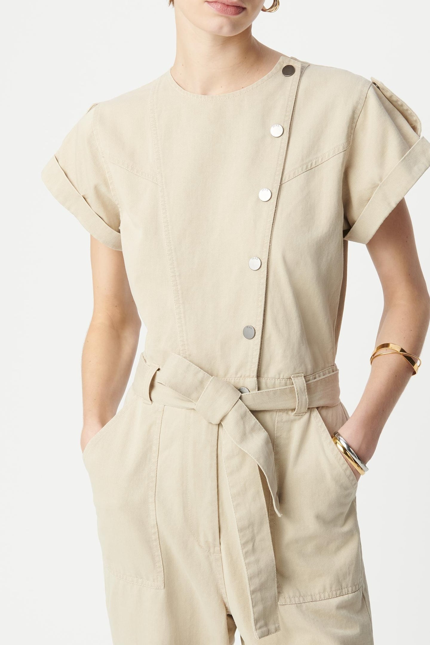 BEIGE JUMPSUIT WITH ASYMMETRICAL CLOSURE 5