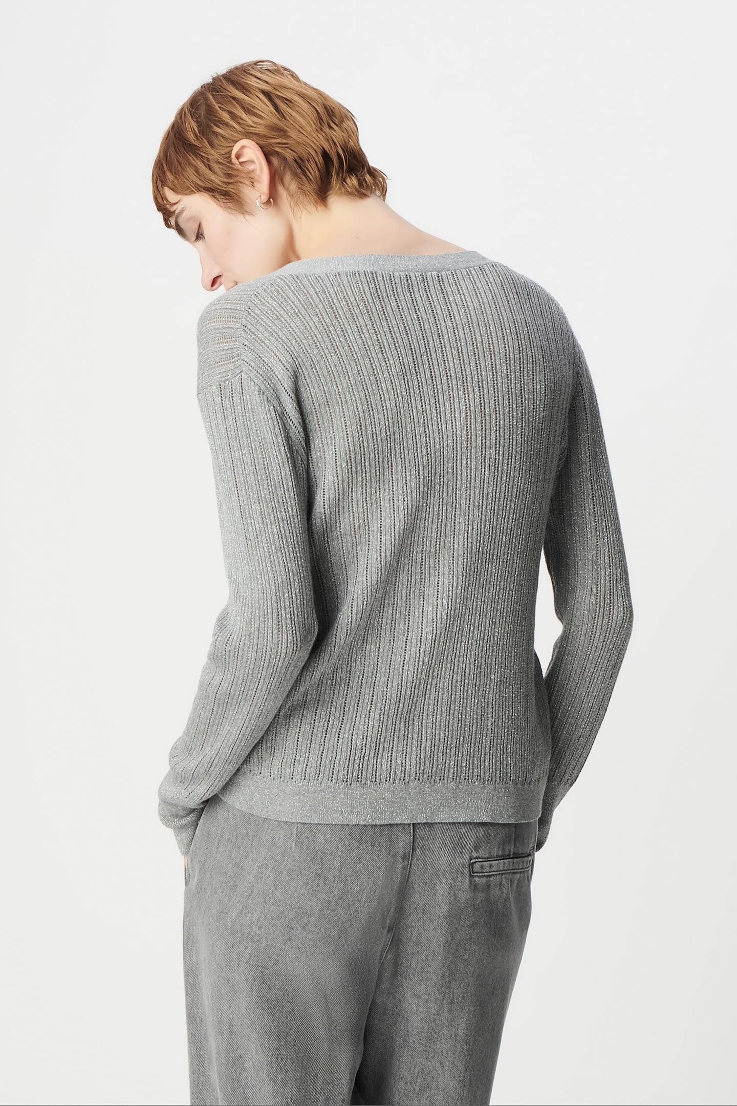 CHIC GREY OPENWORK LUREX CARDIGAN 4