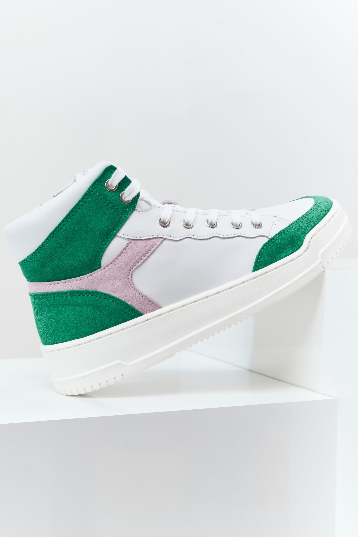 O.QUEEN - WHITE, GREEN & PINK LEATHER SNEAKERS 1