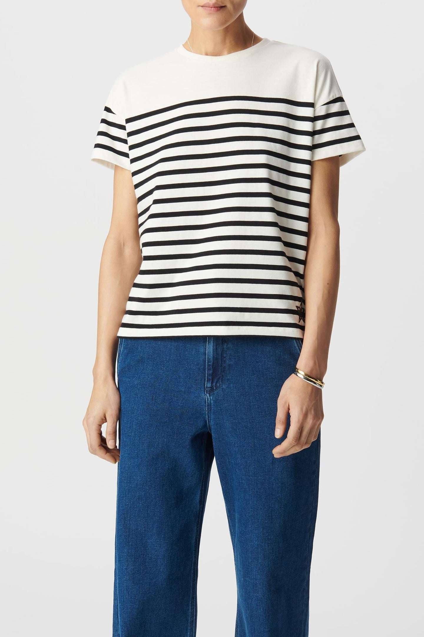 COTTON SAILOR TEE-SHIRT WITH EMBROIDERED ROUND COLLAR 2