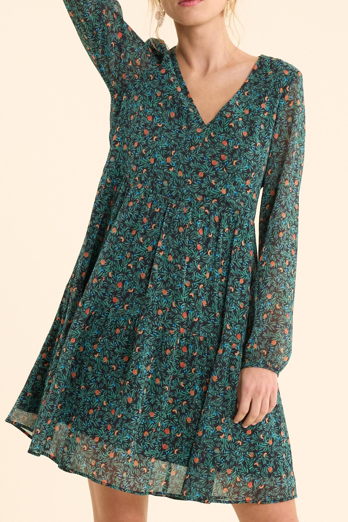 GREEN DRESS WITH SUMMER FRUIT PRINT GREEN 2