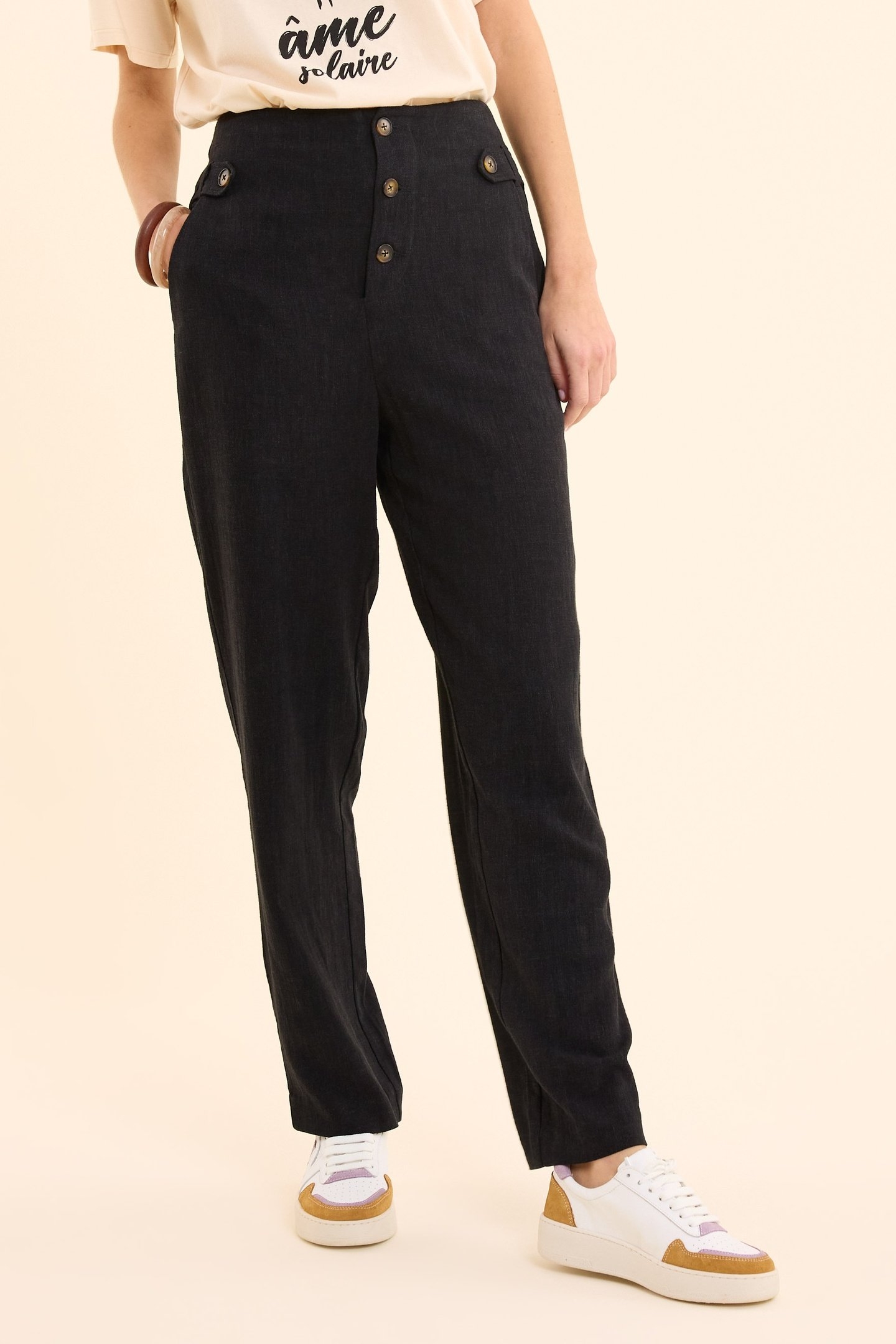 BLACK COTTON LINEN SUIT PANTS BLACK 2