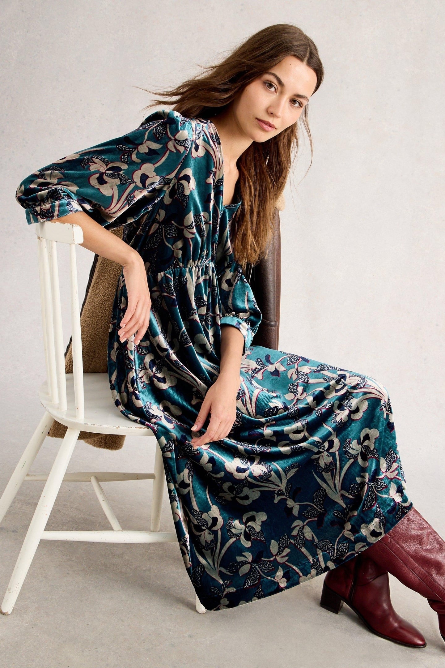 LUCY VELVET DRESS BLUE MULTI 1