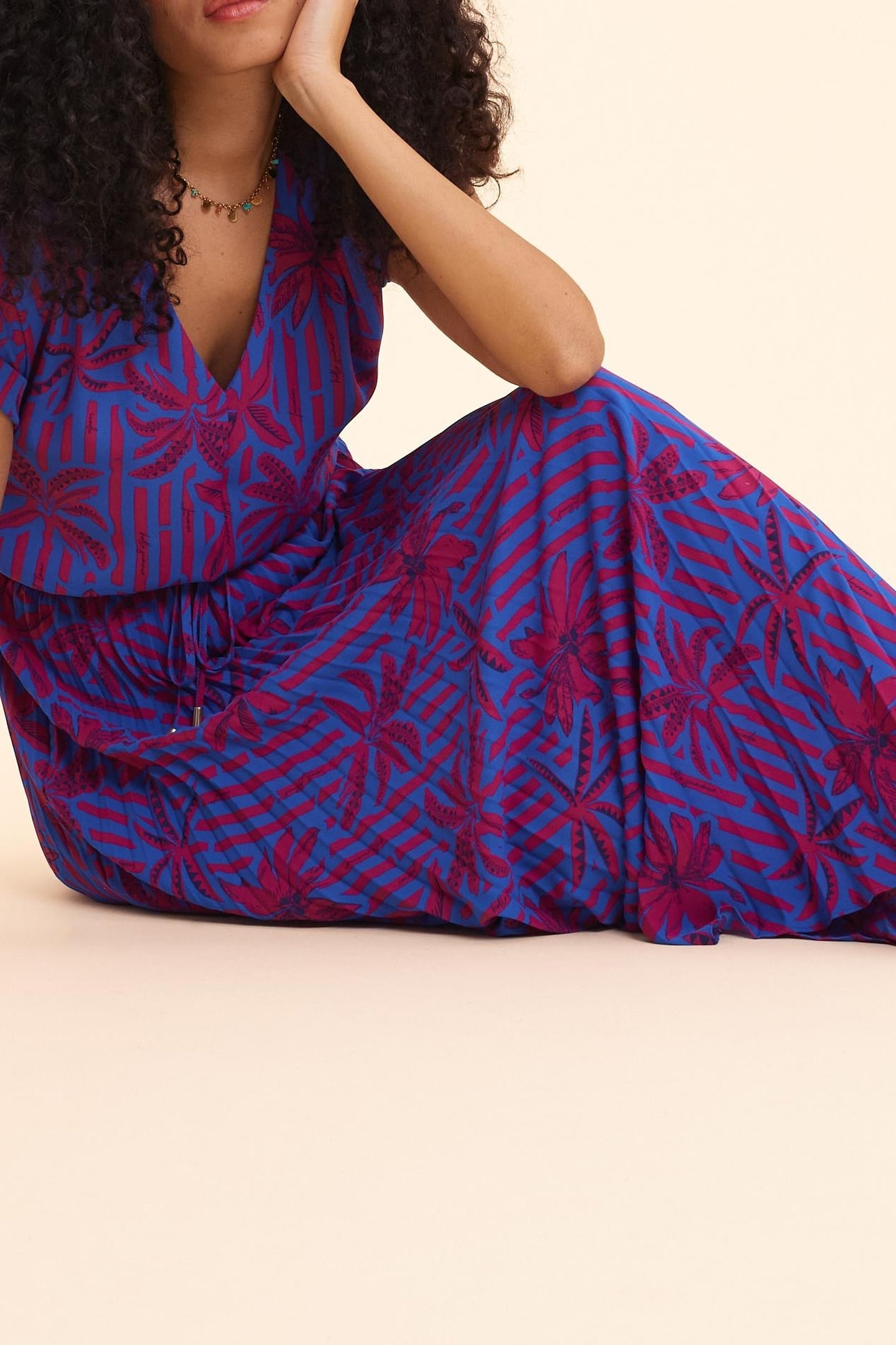 PALM-TREE PRINT INDIGO MAXI DRESS INDIGO 4