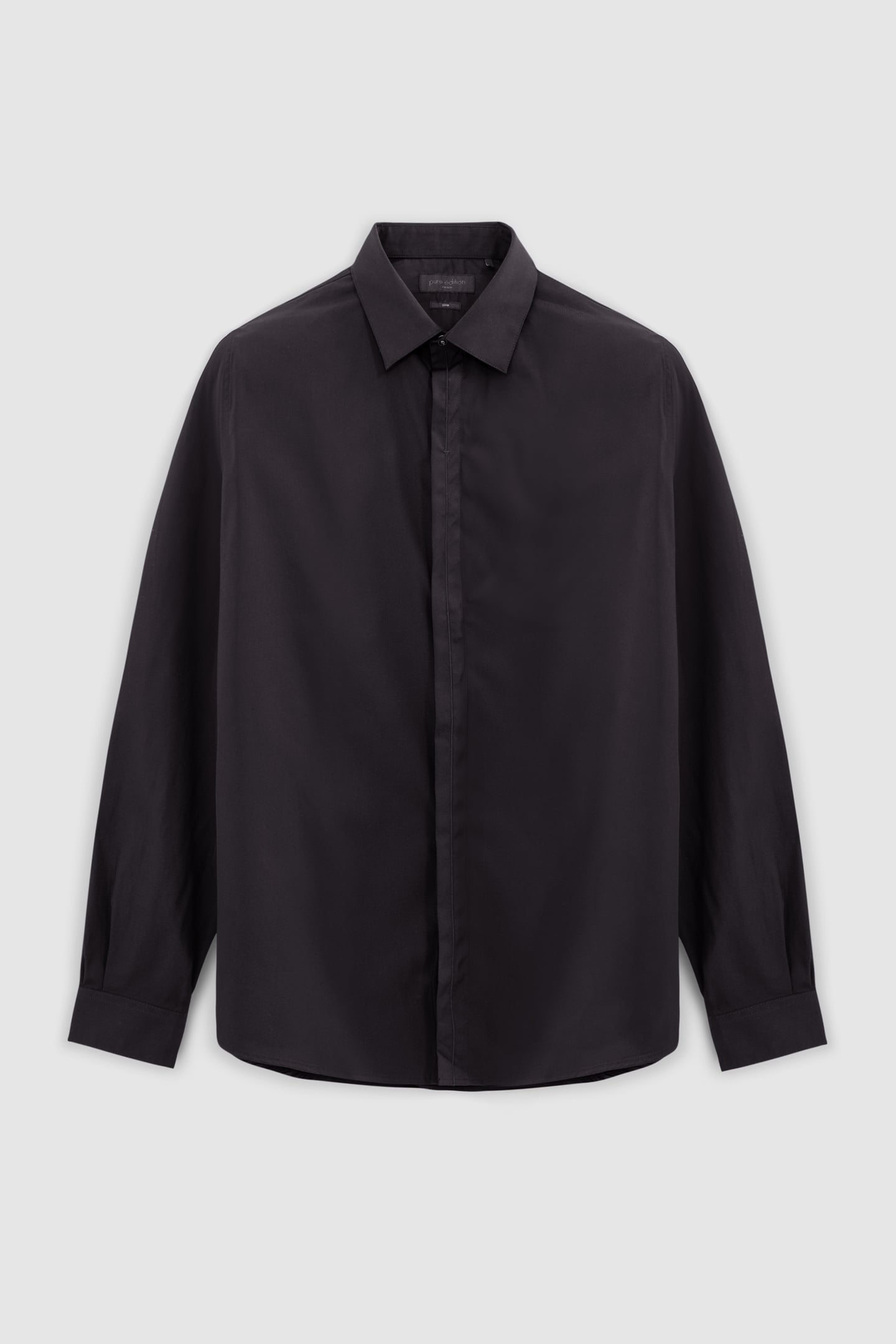 PURE EDITION-MEN’S BLACK SLIM SHIRT, EMBROIDERED LIGHTNING 1
