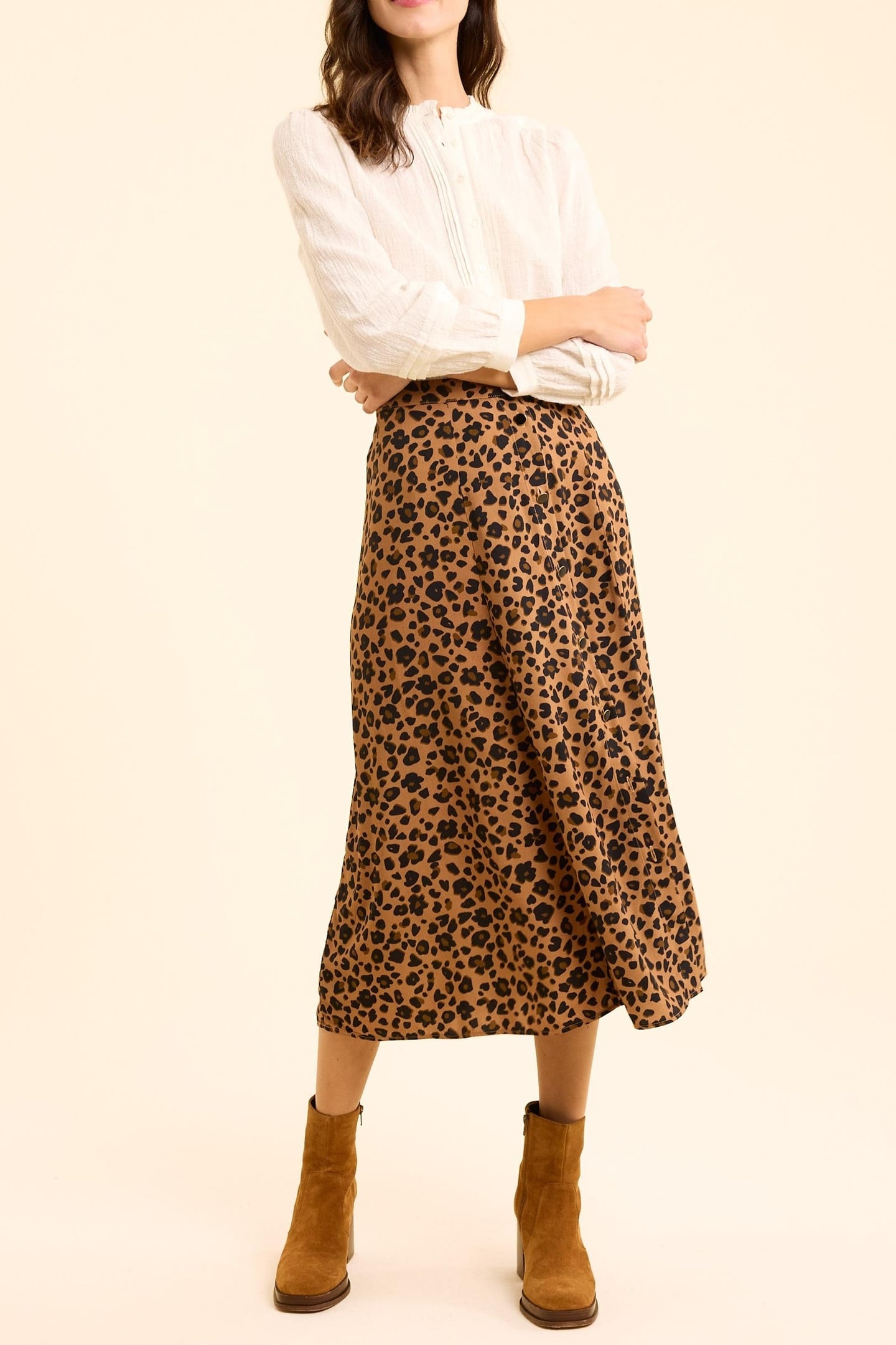 LEOPARD PRINT MIDI SKIRT CAMEL 3