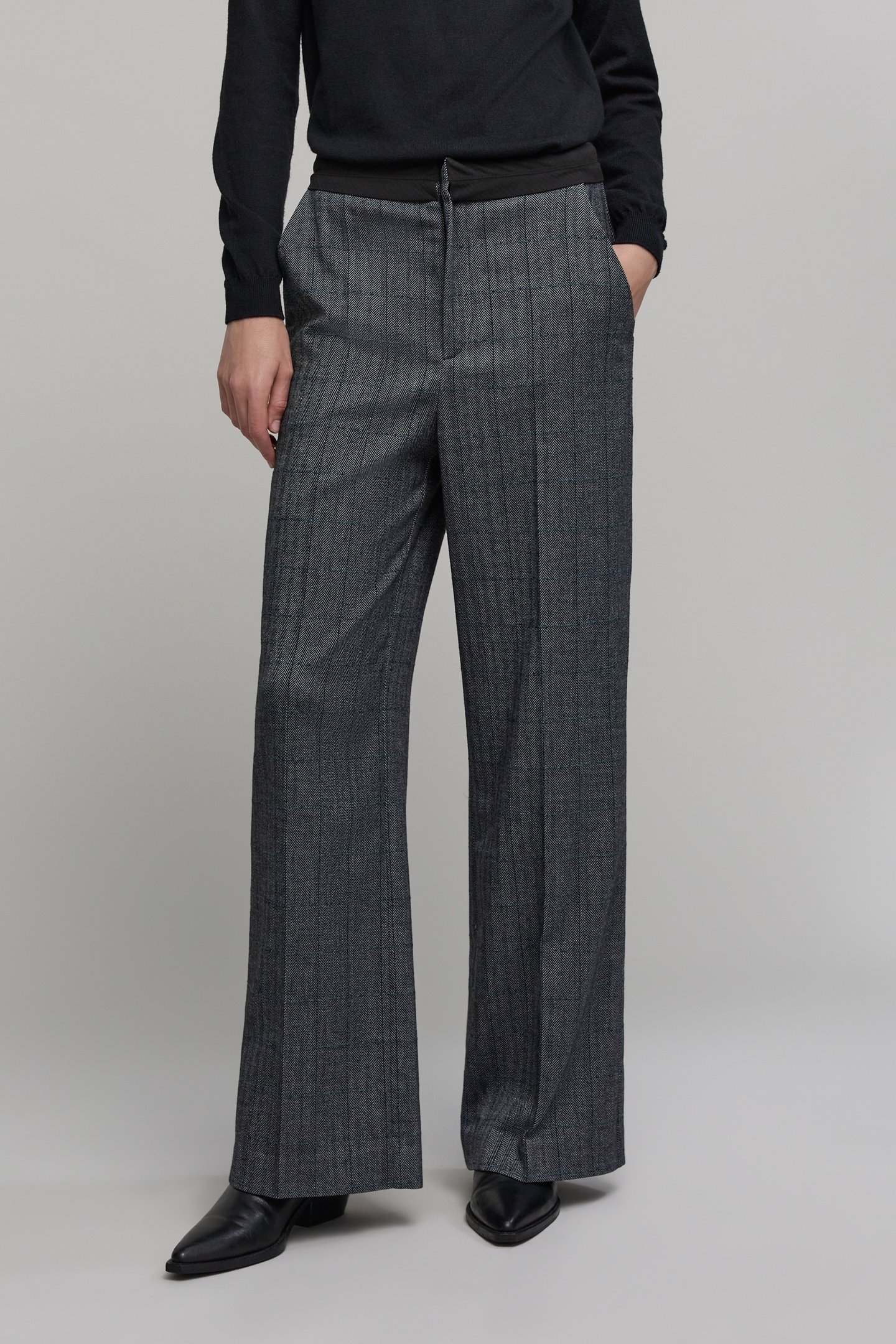 BLACK HERRINGBONE CHECK SUIT PANTS 2