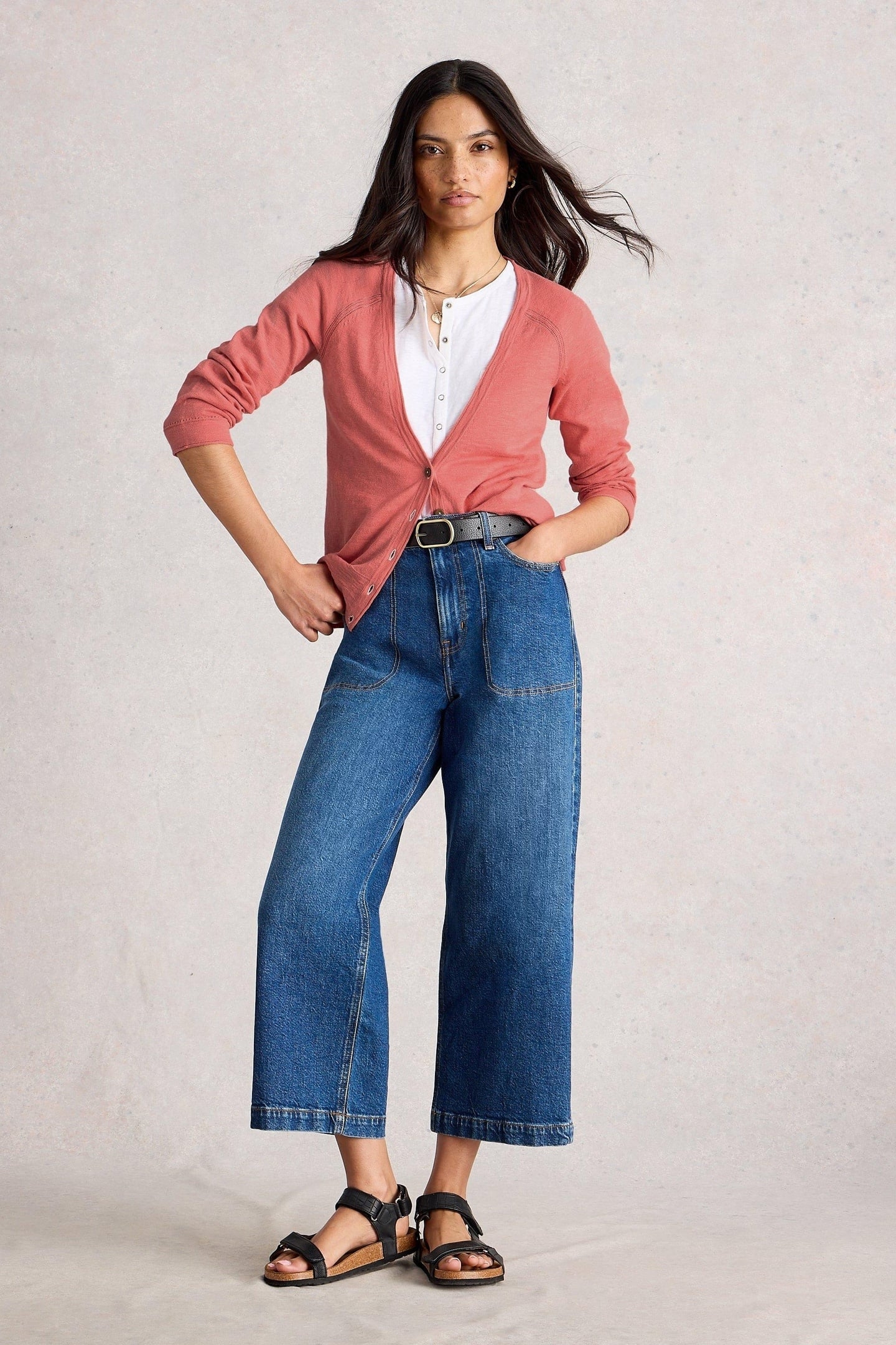 NARIA LINEN BLEND CARDI MID CORAL 1