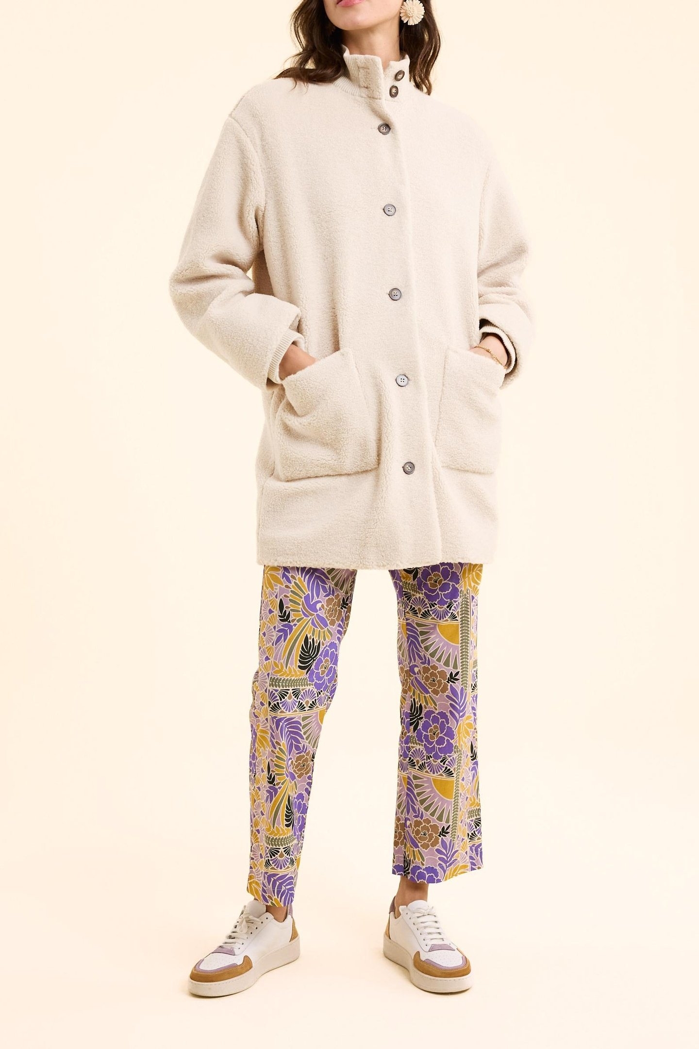 ECRU SHERPA STAND-UP COLLAR COAT ECRU 3